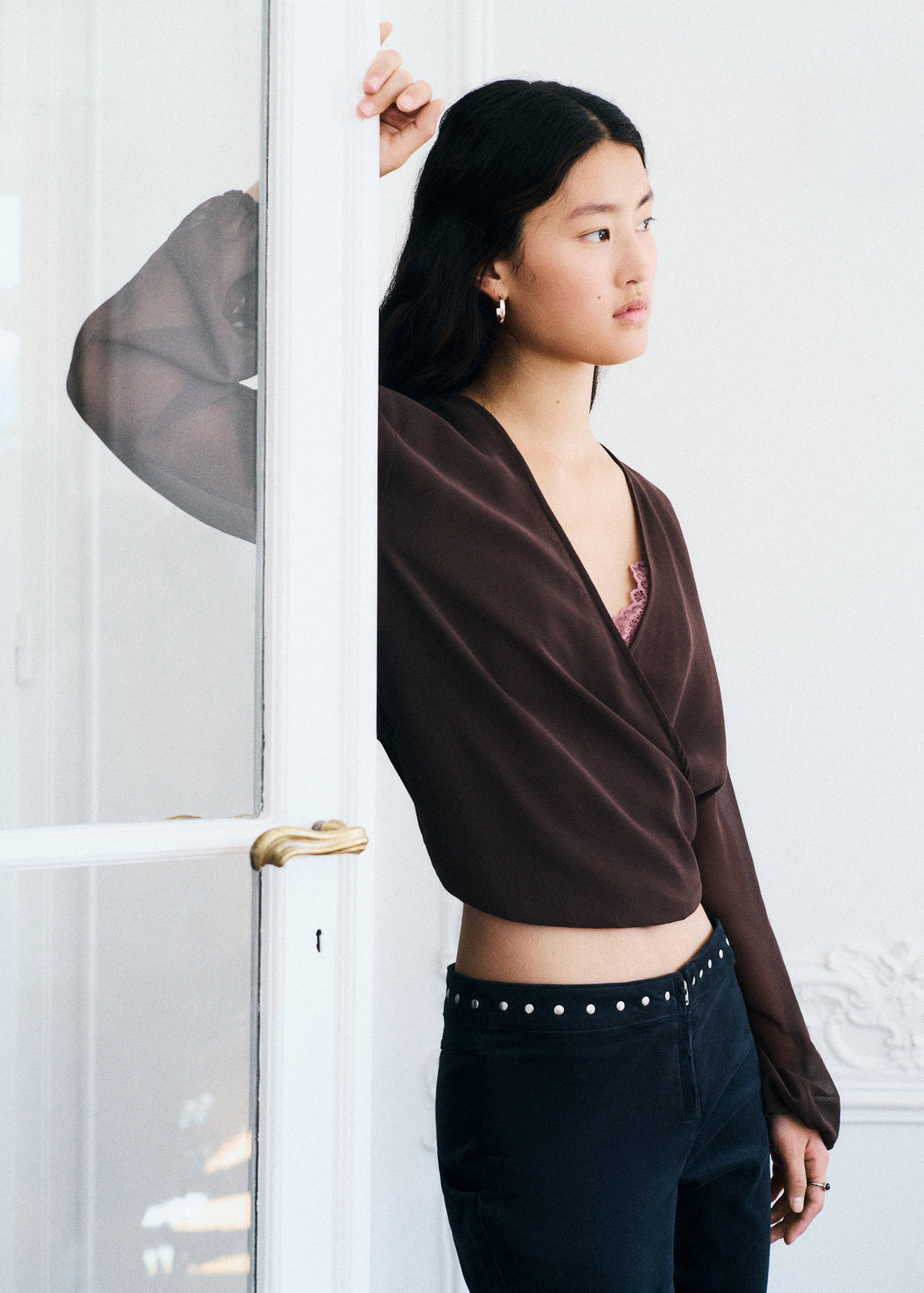 Corduroy flared trousers with studs - Details of the article 1