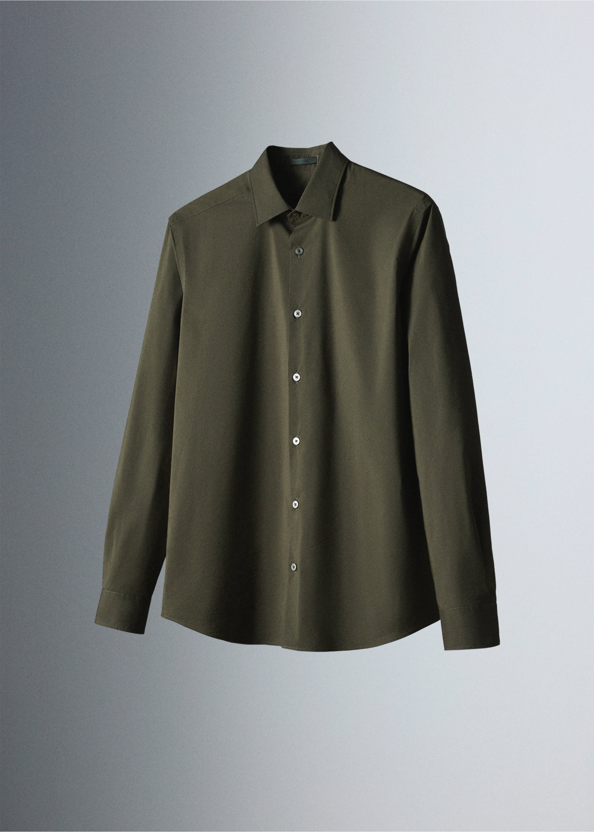 Comfort stretch non-iron cotton shirt - Details of the article 5, Khaki. Ref: 37036727-00.