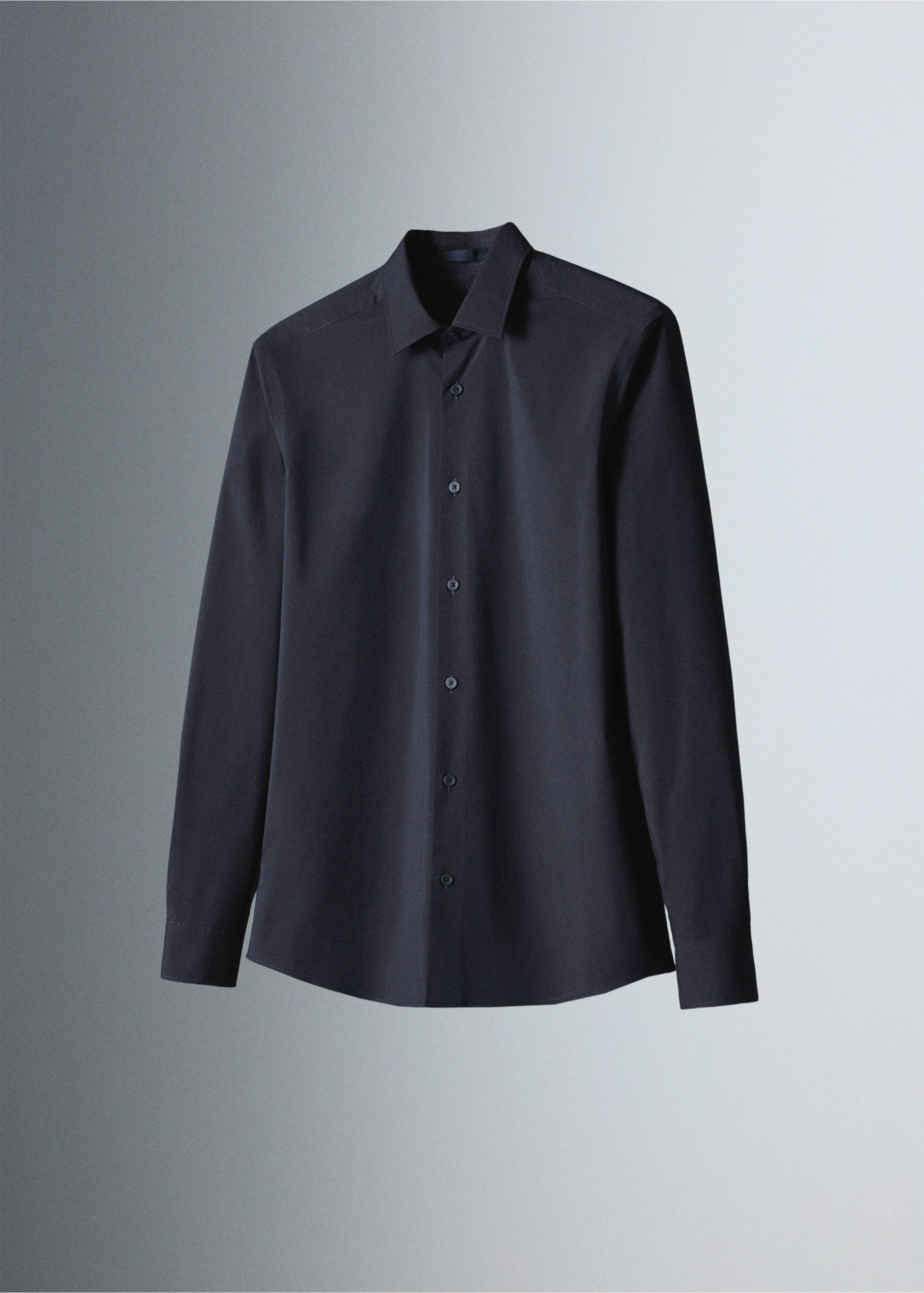 Comfort stretch non-iron cotton shirt - Details of the article 5, Navy. Ref: 37036727-00.