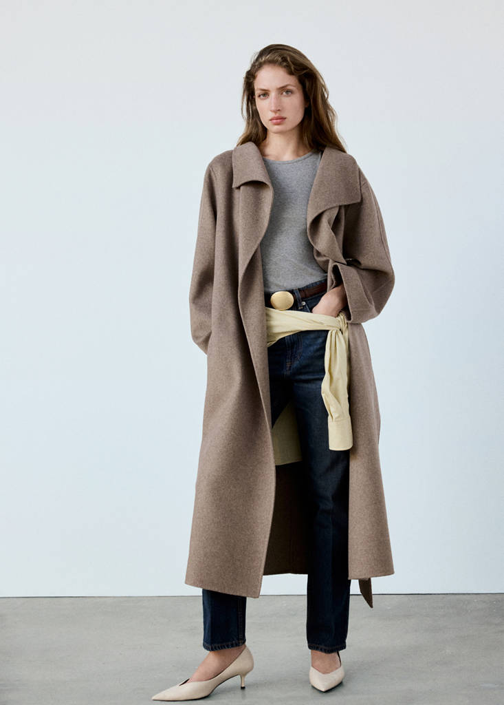 Handmade wool coat with belt — Medium Brown