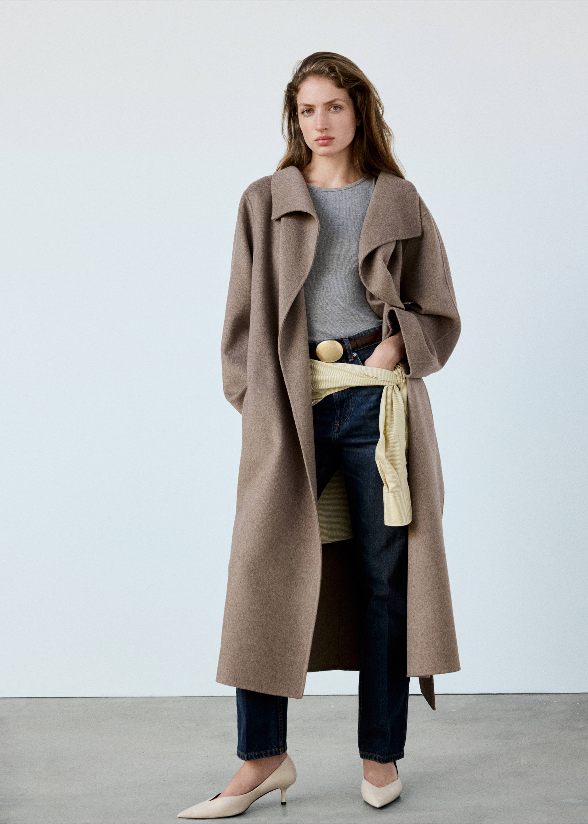 Handmade wool coat with belt - General plane, Medium Brown. Ref: 37036728-00.