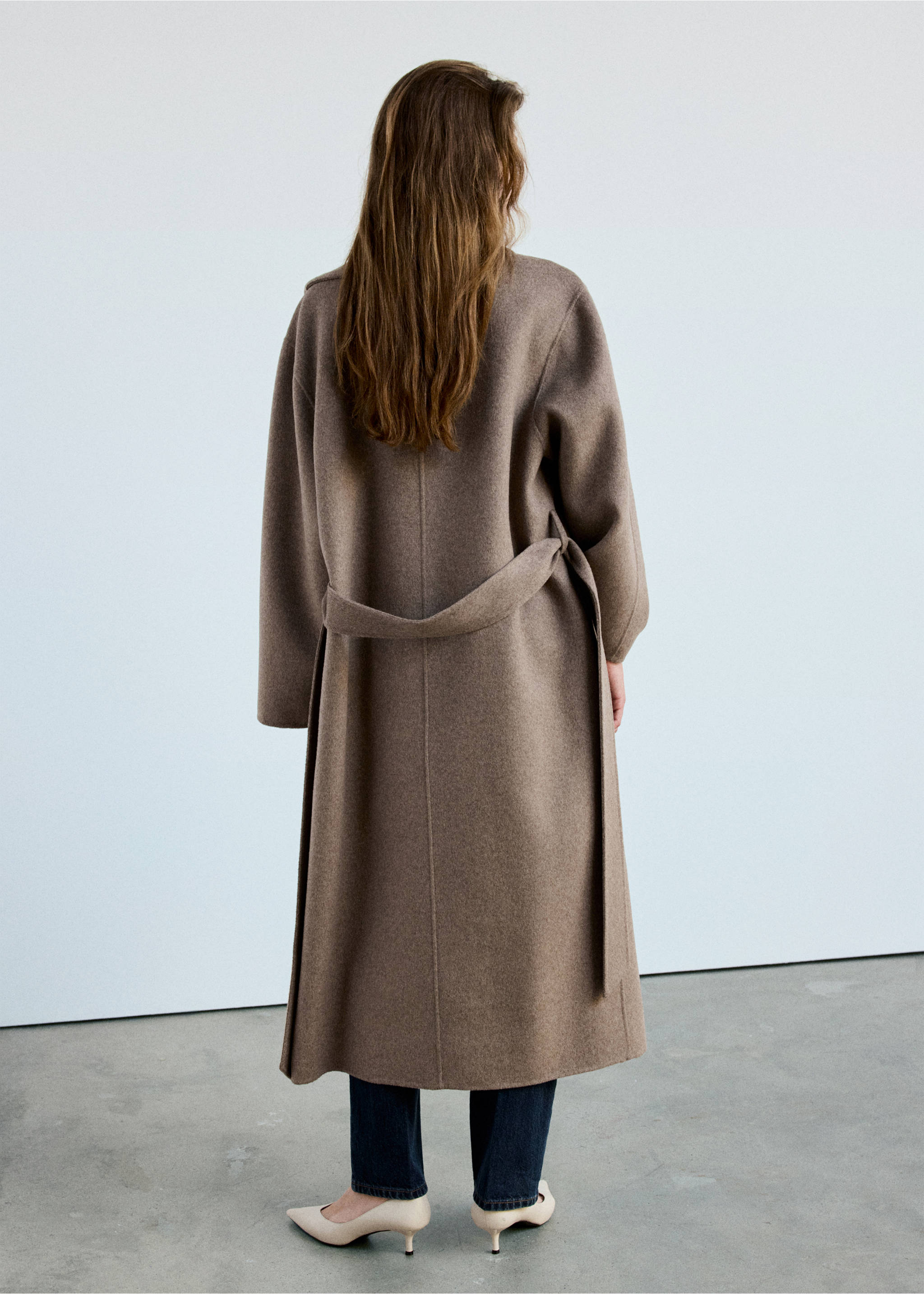 Handmade wool coat with belt - Reverse of the article, Medium Brown. Ref: 37036728-00.