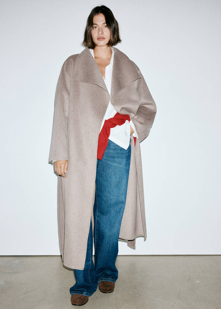 Handmade wool coat with belt — Medium Brown