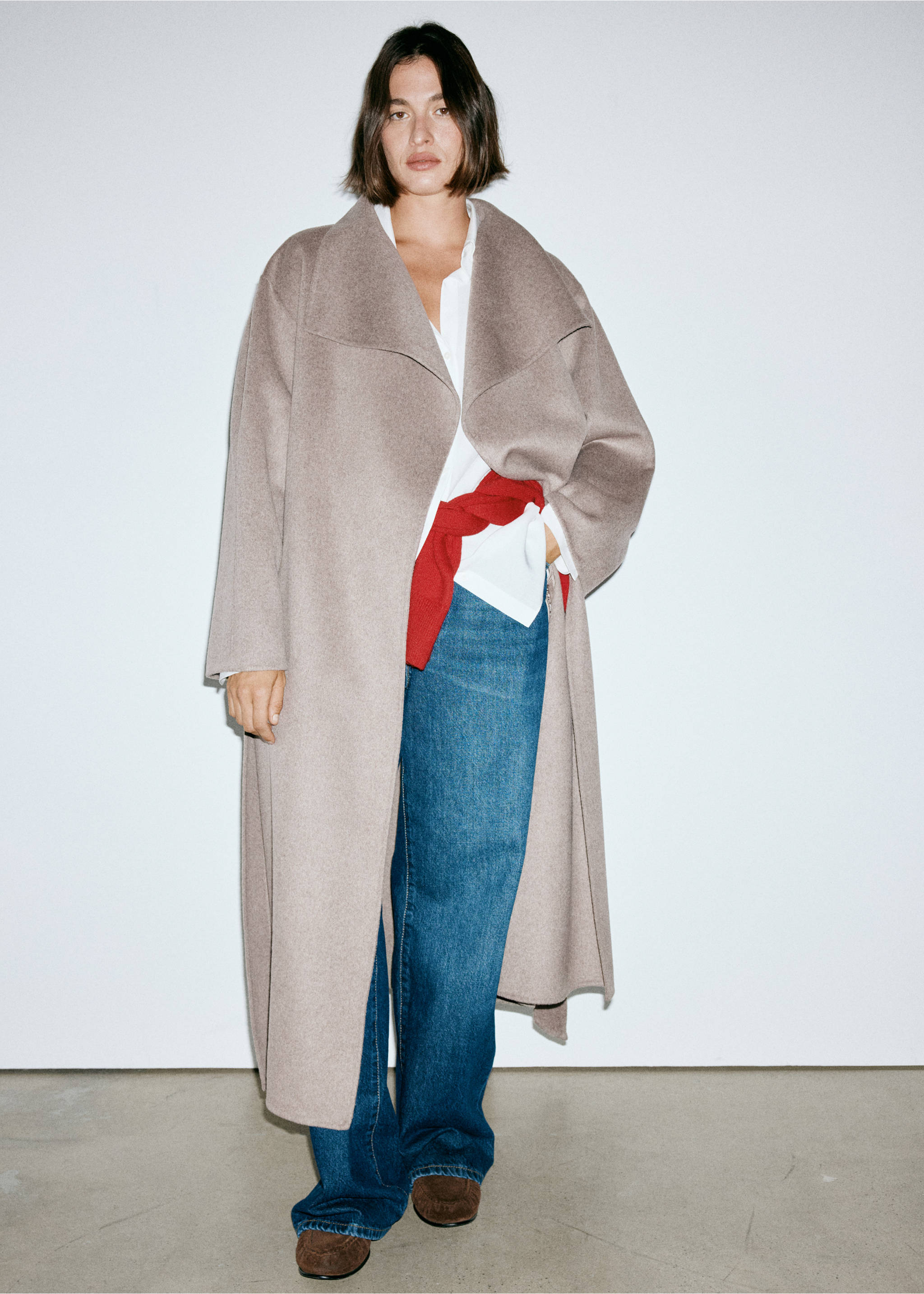 Handmade wool coat with belt - Details of the article 5, Medium Brown. Ref: 37036728-00.
