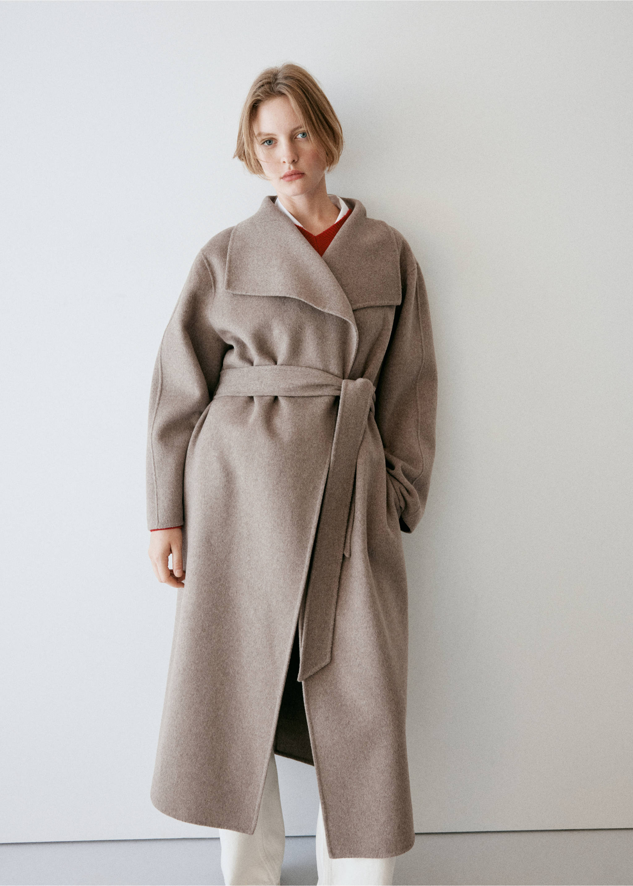 Handmade wool coat with belt - Medium plane, Medium Brown. Ref: 37036728-01.