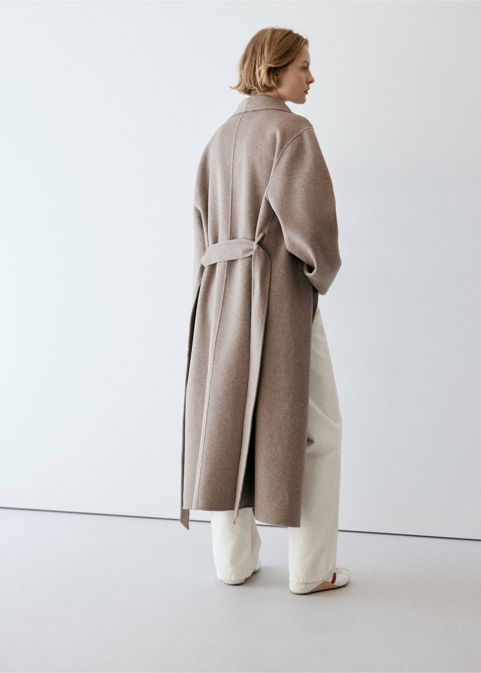Handmade wool coat with belt - Reverse of the article, Medium Brown. Ref: 37036728-01.