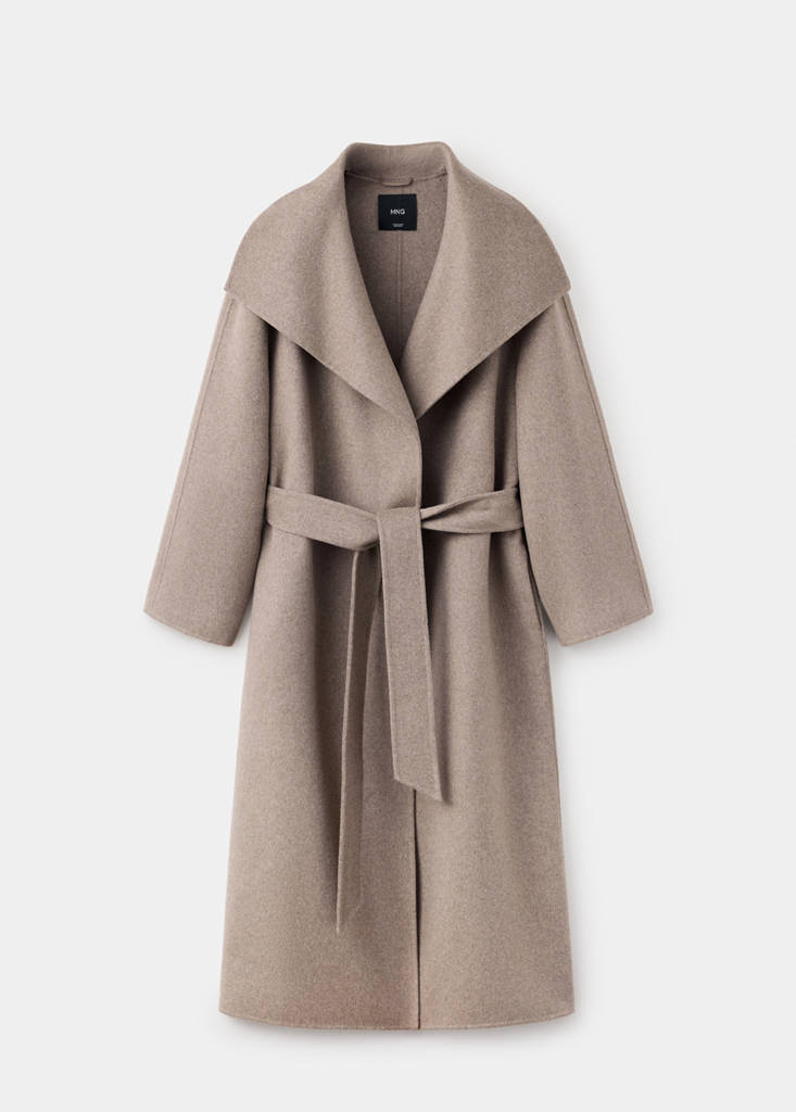 Handmade wool coat with belt — Medium Brown