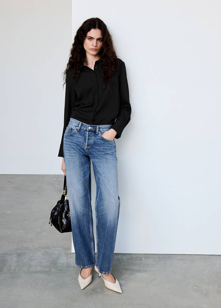 Satin shirt with concealed placket — Black