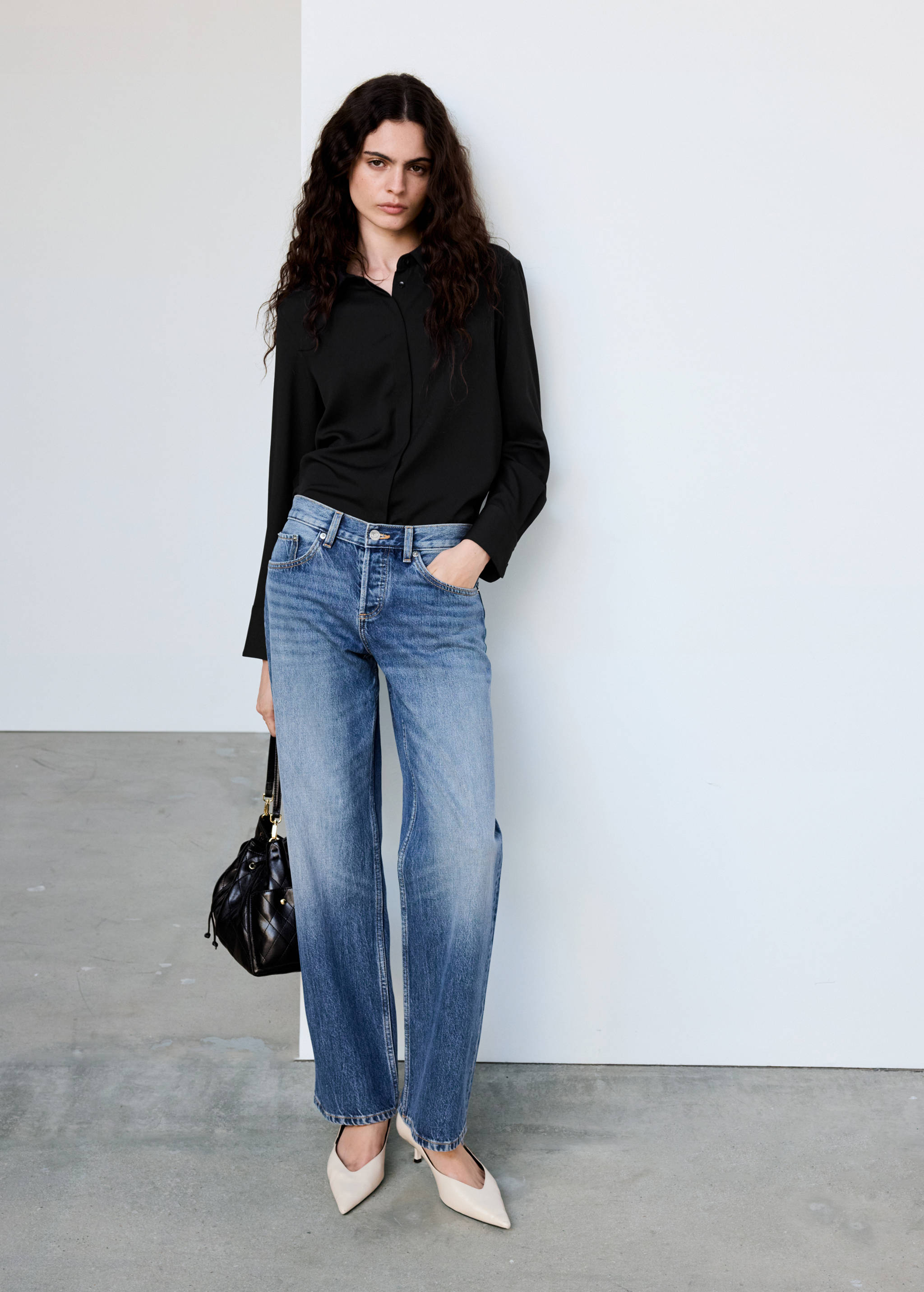 Satin shirt with concealed placket - General plane