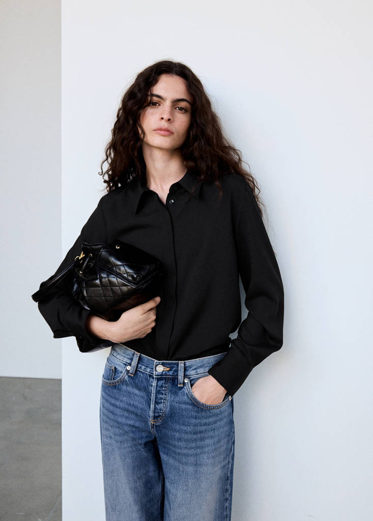 Satin shirt with concealed placket — Black