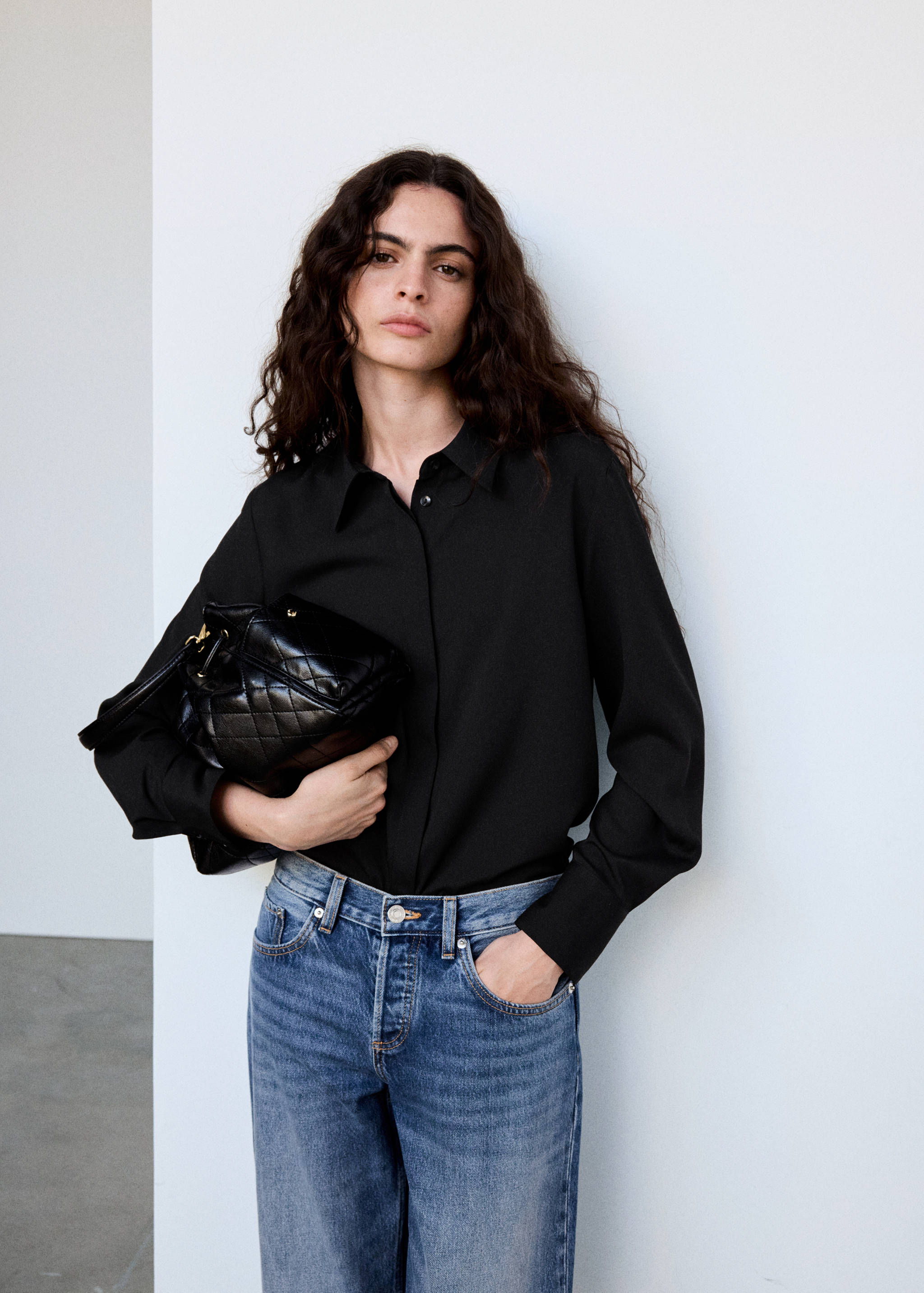 Satin shirt with concealed placket - Medium plane