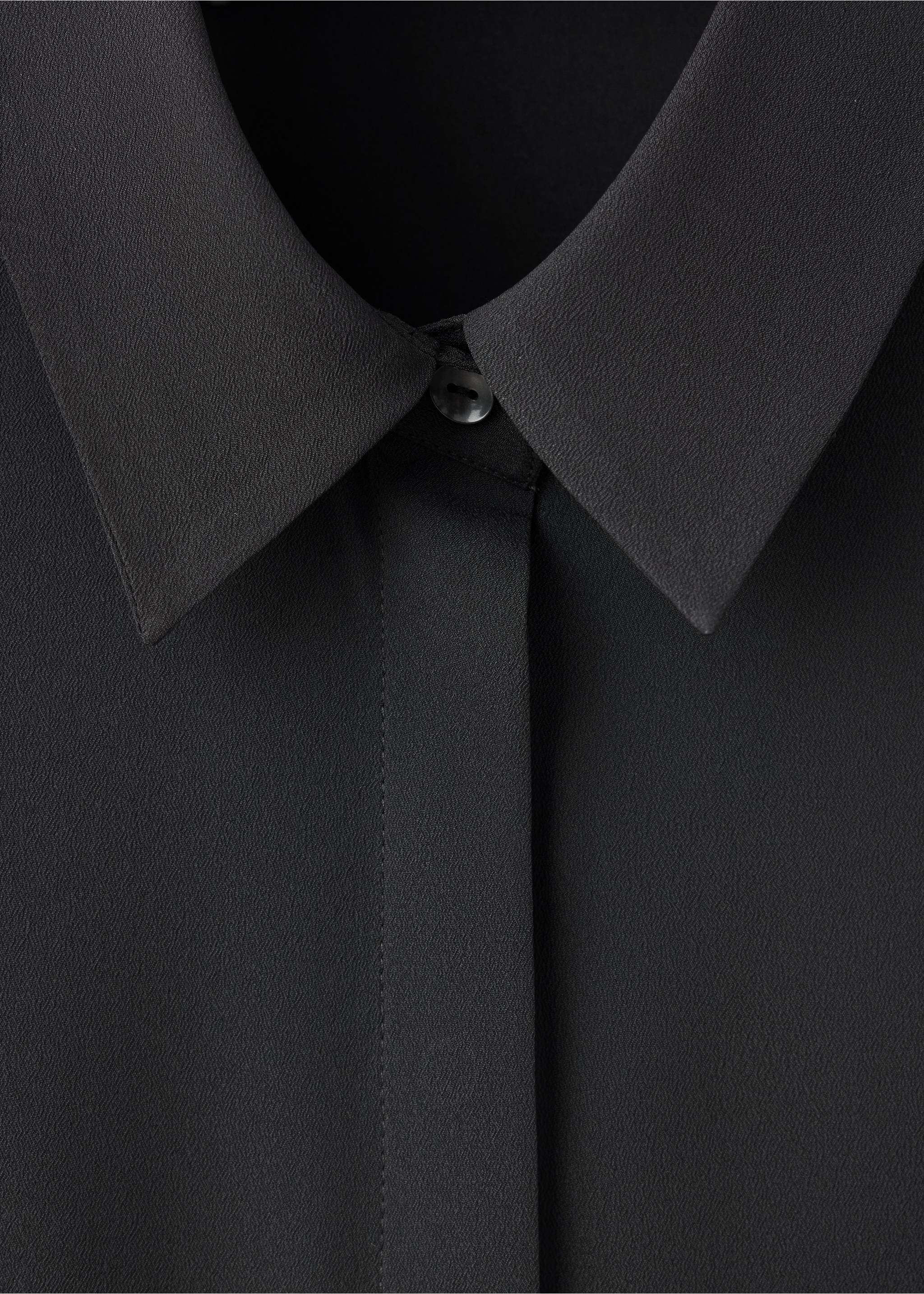 Satin shirt with concealed placket - Details of the article 8, Black. Ref: 37036729-00.
