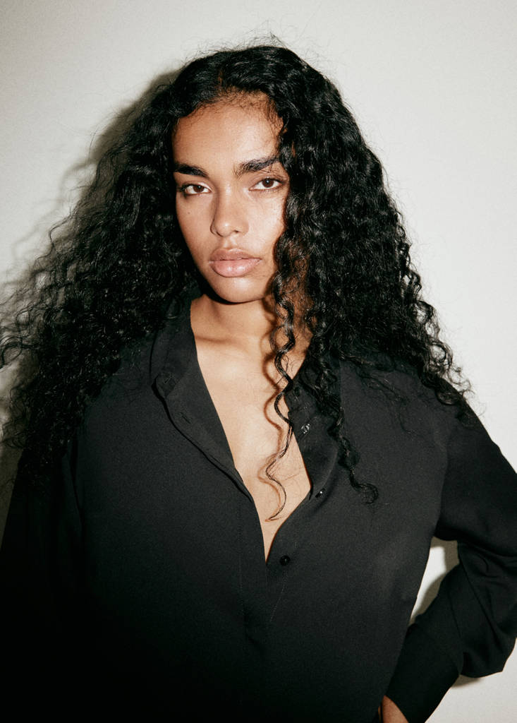 Satin shirt with concealed placket — Black