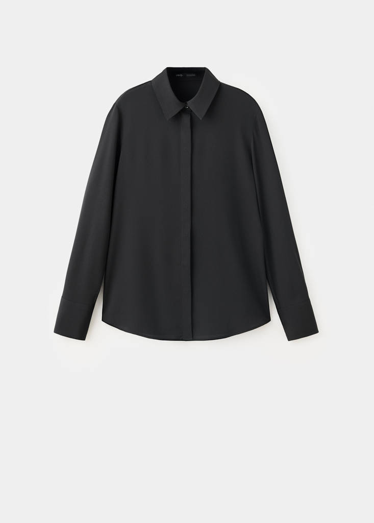Satin shirt with concealed placket — Black