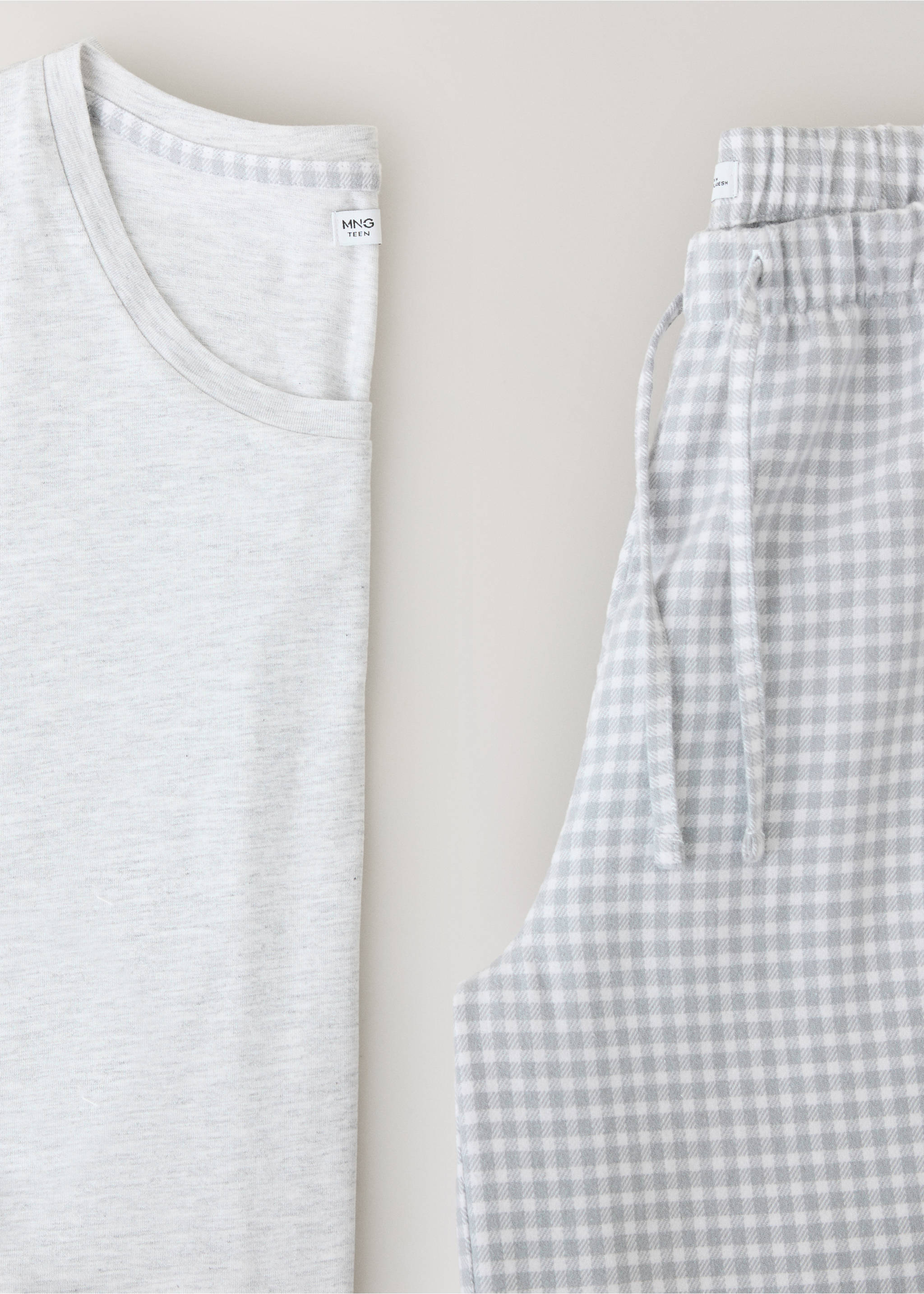 Full cotton check pyjamas - Details of the article 0, Light Heather Grey. Ref: 37036731-00.