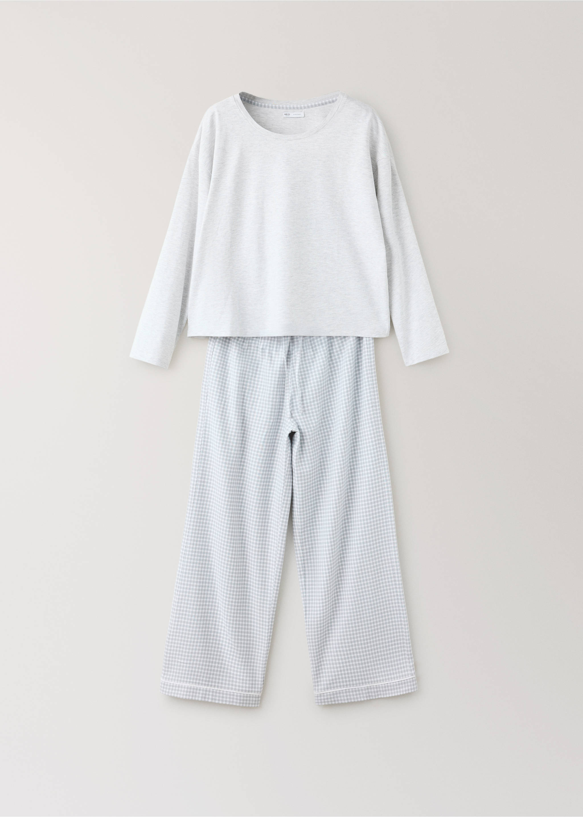 Full cotton check pyjamas - Article without model, Light Heather Grey. Ref: 37036731-00.