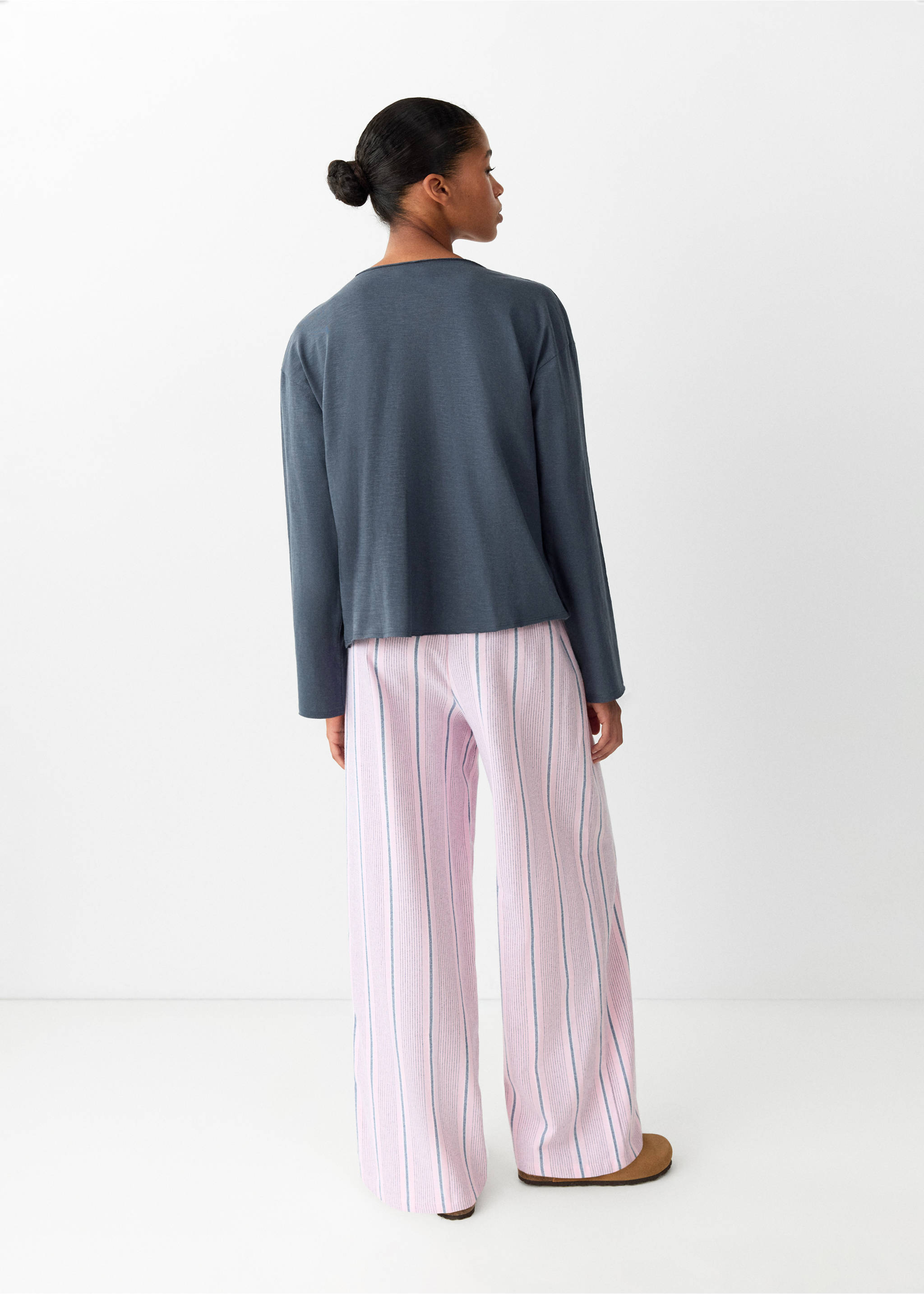 Striped cotton pyjamas - Reverse of the article, Pink. Ref: 37036732-00.