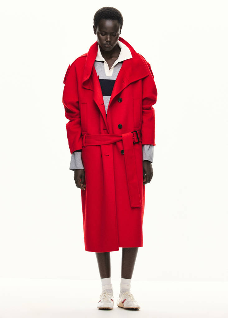 Wool coat, funnel neck with belt - thumbnail 7
