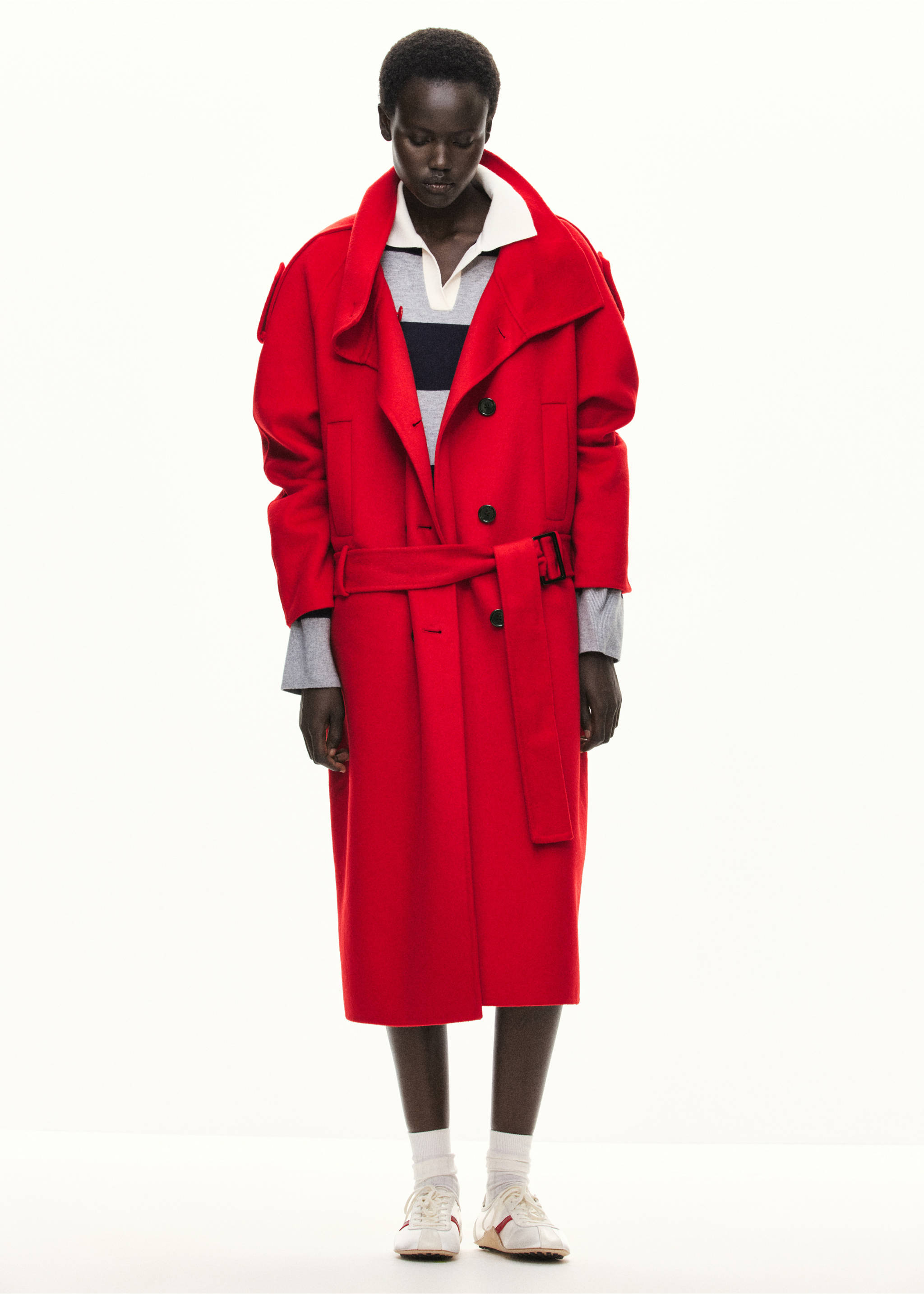 Woollen coat with belt - General plane, Red. Ref: 37036740-00.
