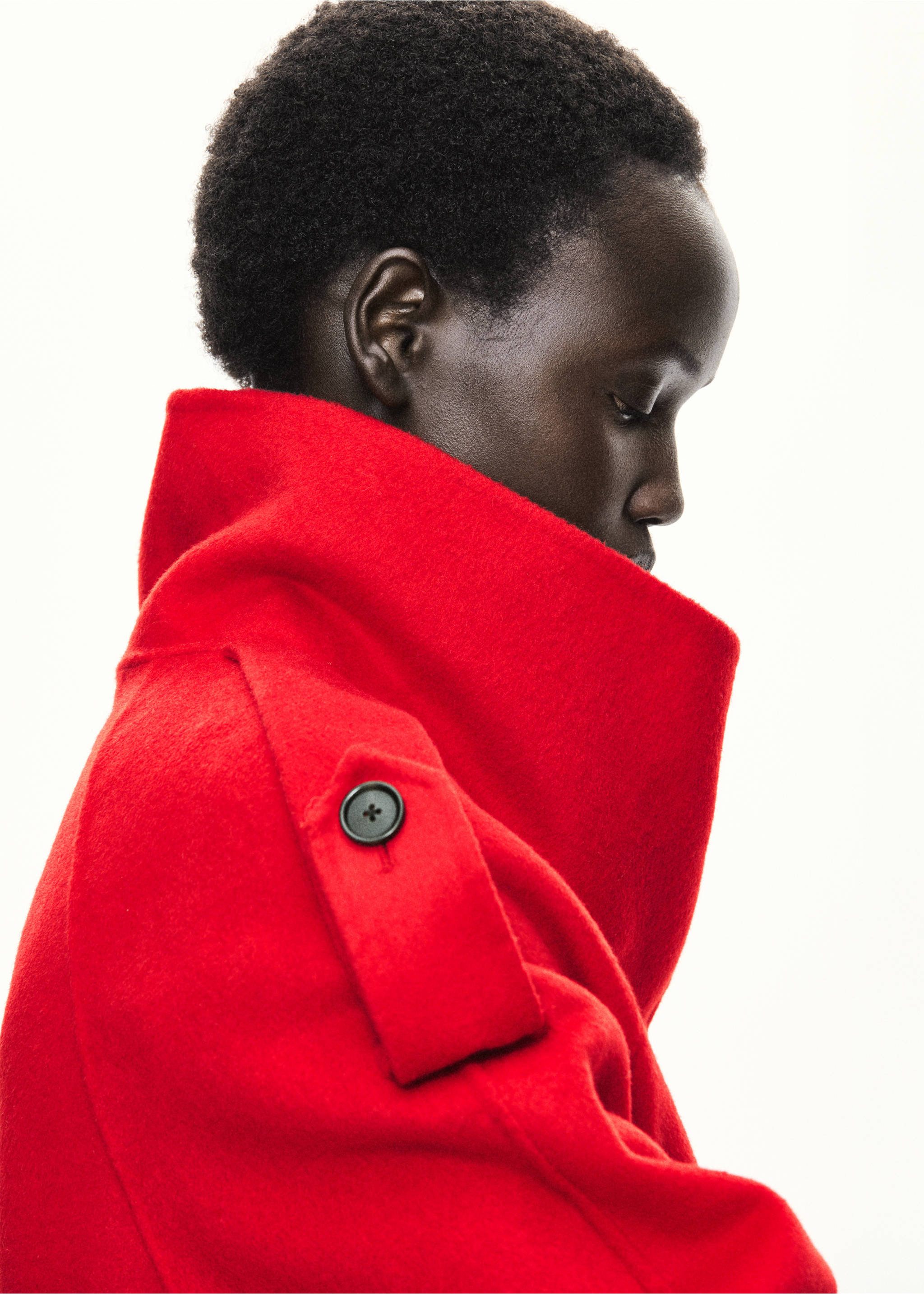 Woollen coat with belt - Details of the article 3, Red. Ref: 37036740-00.
