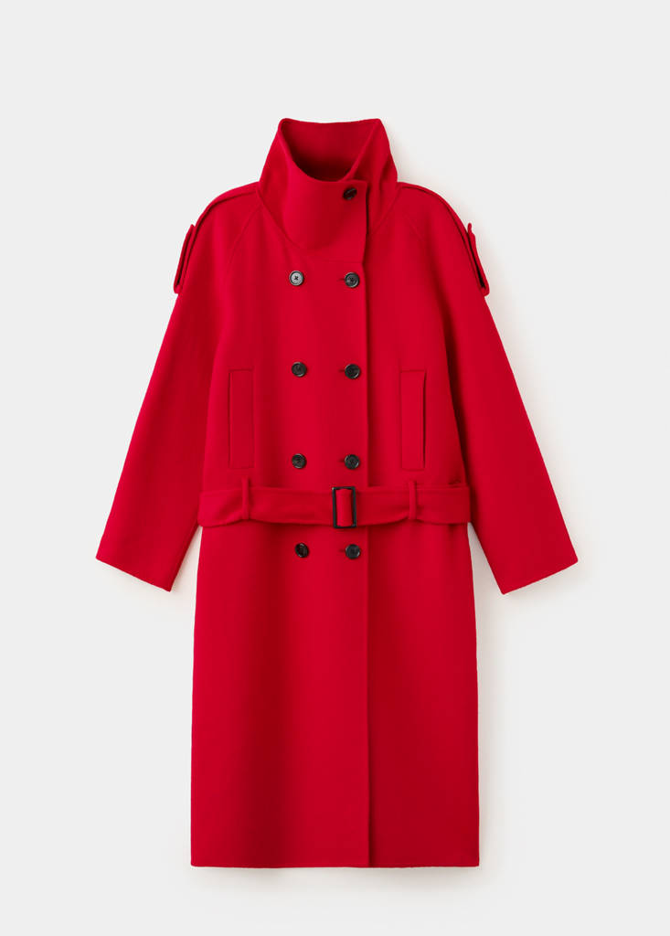 Wool coat, funnel neck with belt - thumbnail 10
