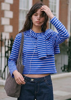 Striped cotton T-shirt — Blue 1