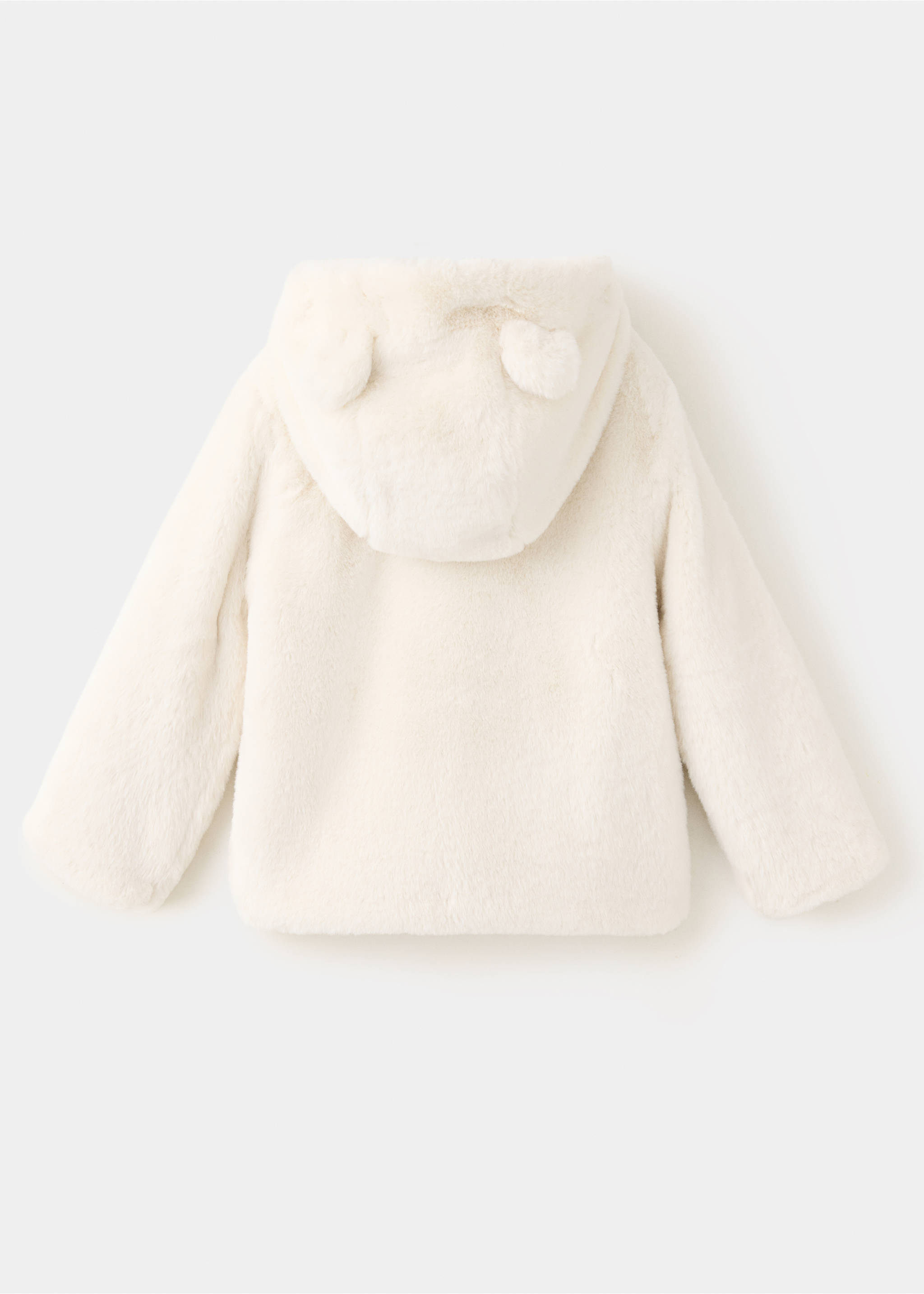 Cream faux-fur kids' coat with a hooded back view and decorative ears., Off White. Ref: 37037115-00.