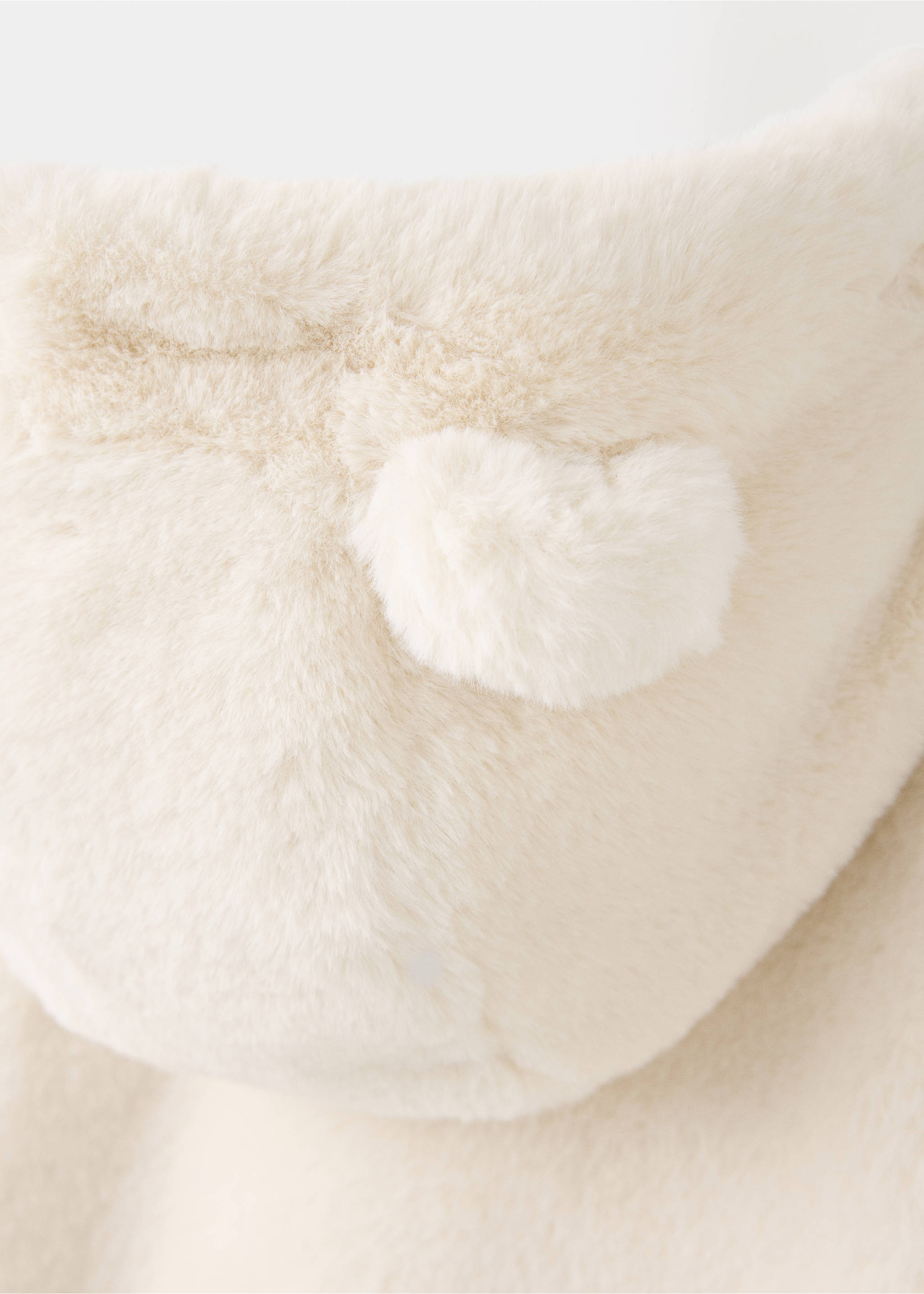 Close-up of white faux-fur coat hood with a small ear detail., Off White. Ref: 37037115-00.