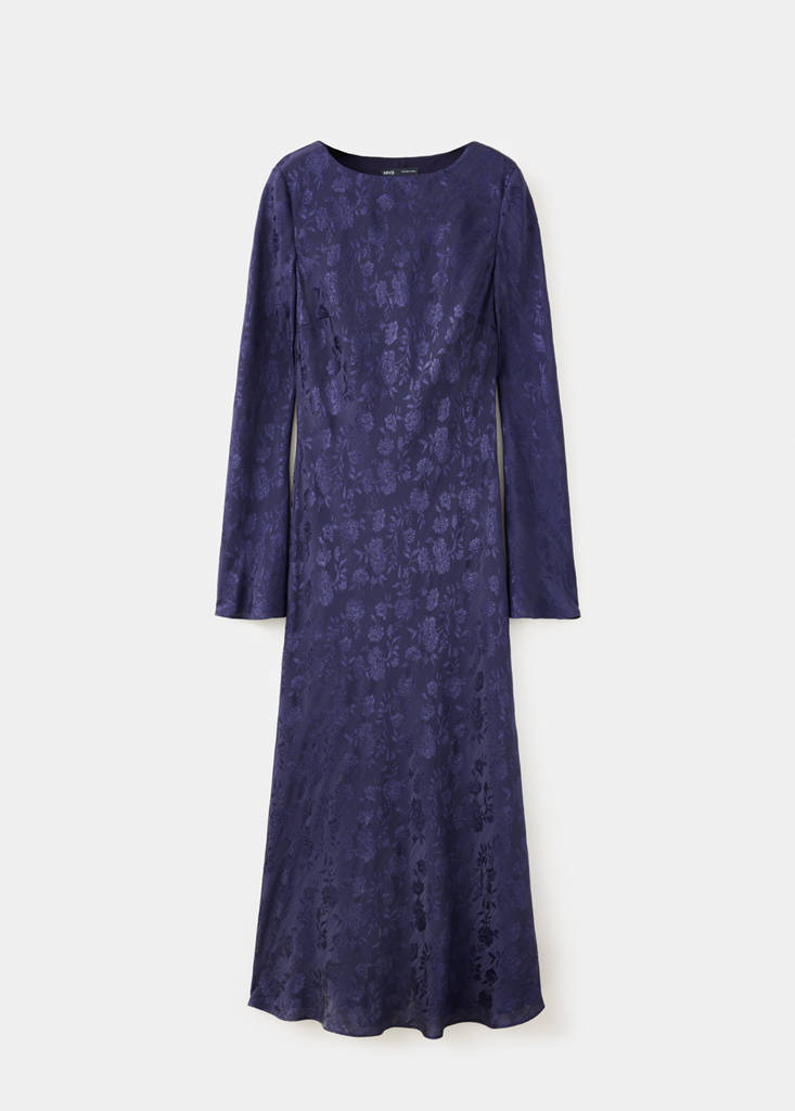 Floral jacquard dress with bell sleeves — Blue