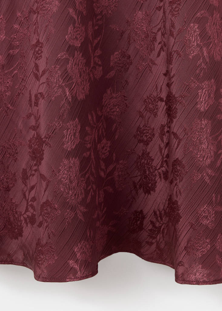 Floral jacquard dress with bell sleeves — Burgundy