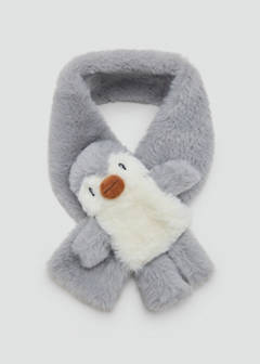 Fur scarf with penguin detail — Grey 1