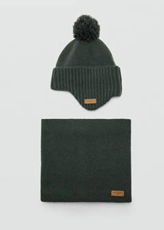 Pom pom cable-knit beanie — Khaki 4