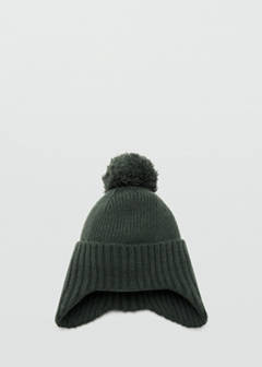 Pom pom cable-knit beanie — Khaki 1