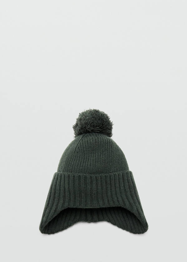 Pom pom cable-knit beanie — Khaki