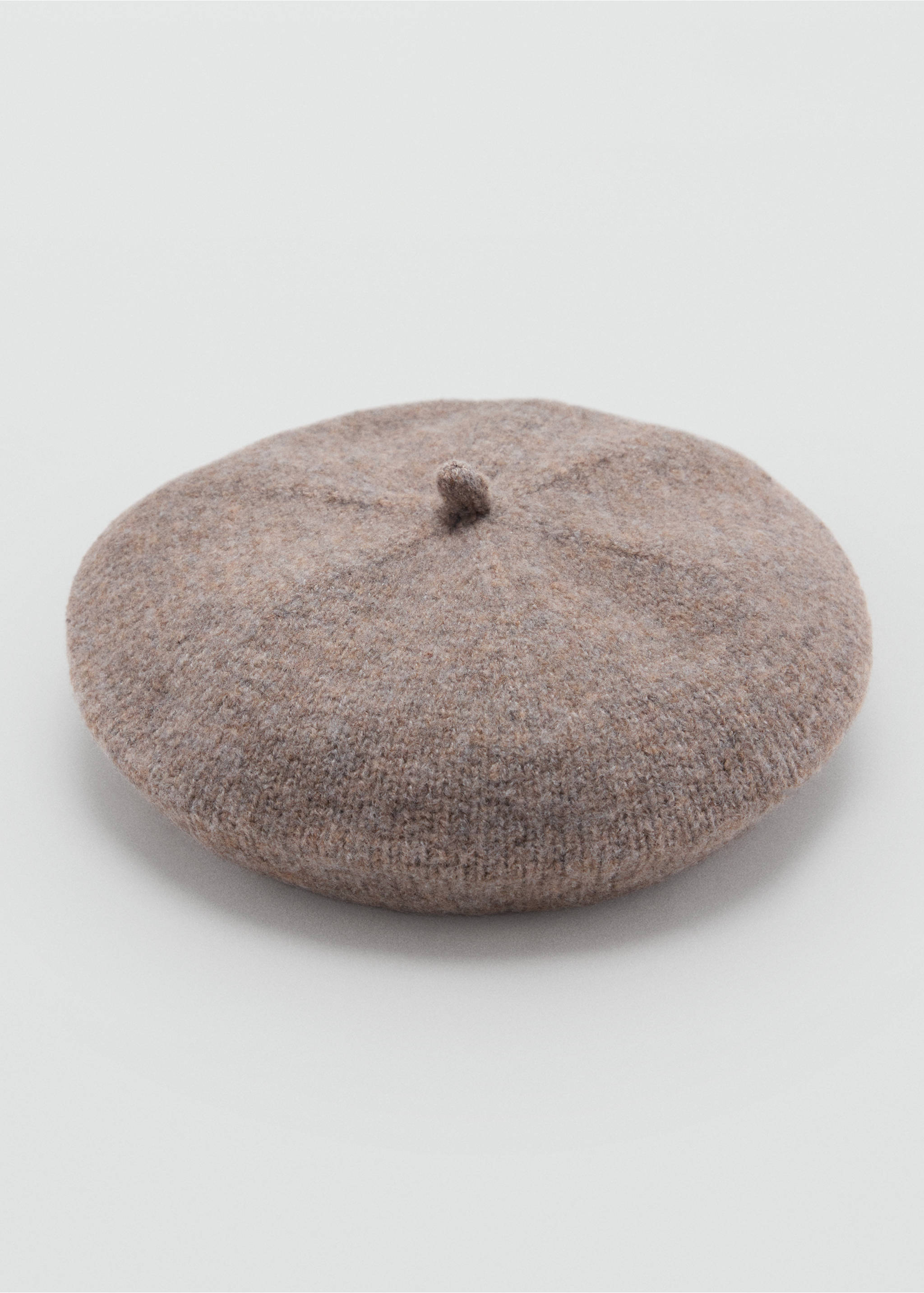 Taupe knitted beret with a textured finish and small crown stalk., Medium Brown. Ref: 37037120-00.