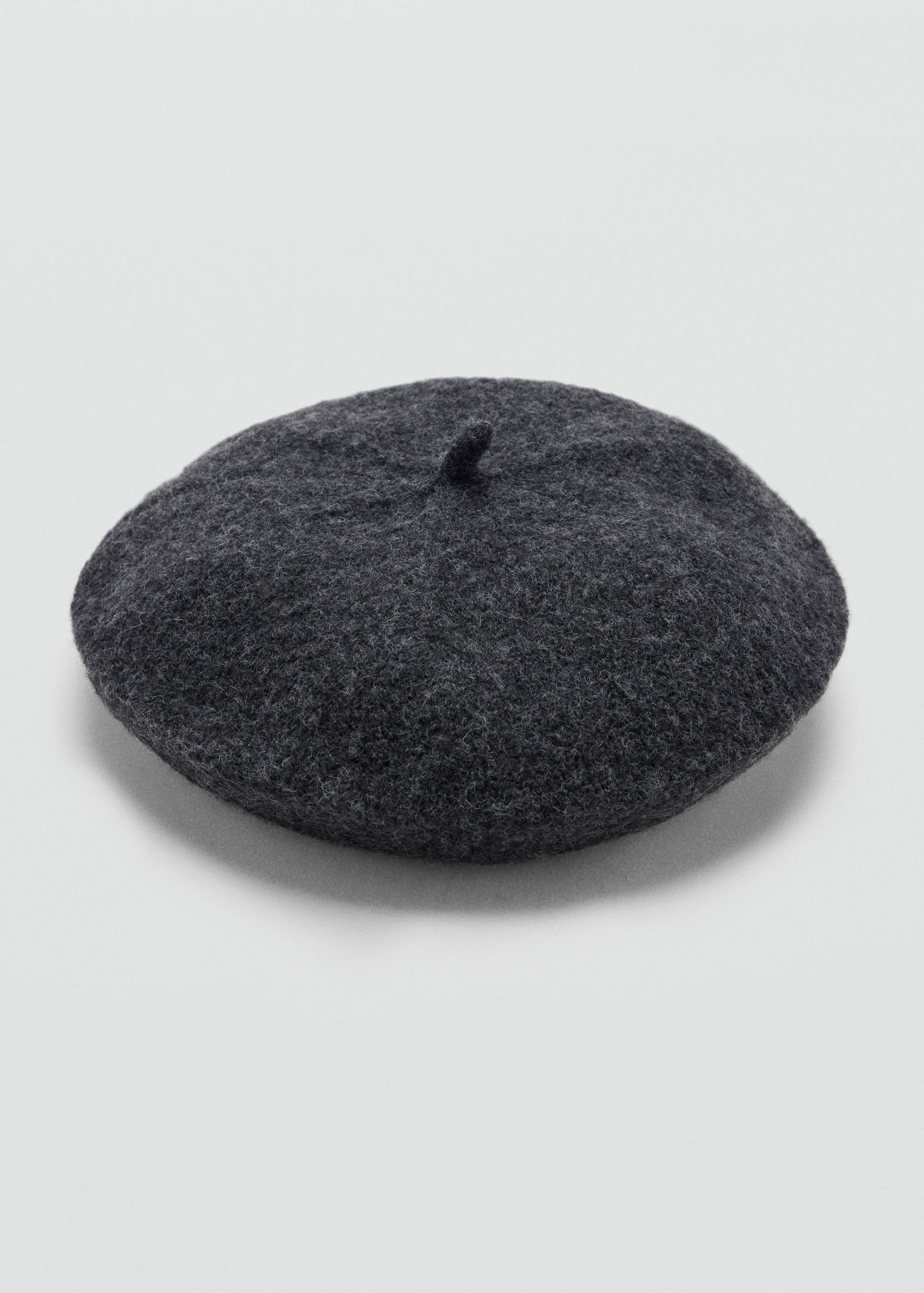 Dark grey felt beret with a center top tab.
