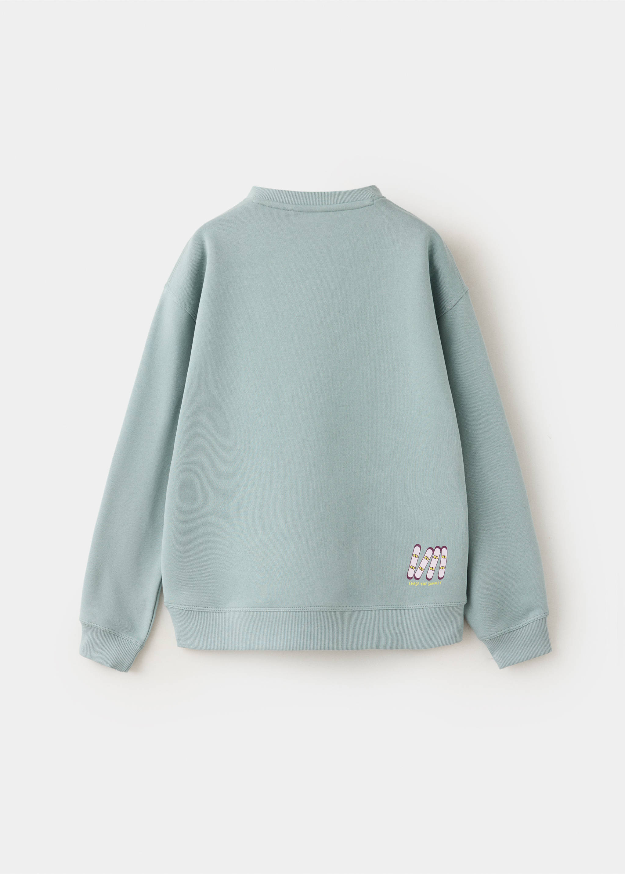 Sweat en coton avec snowboard et message imprimés - Verso de l’article, Vert d´eau. Ref: 37037127-00.