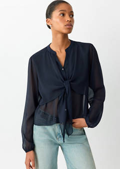 Ruffled chiffon blouse — Navy 1