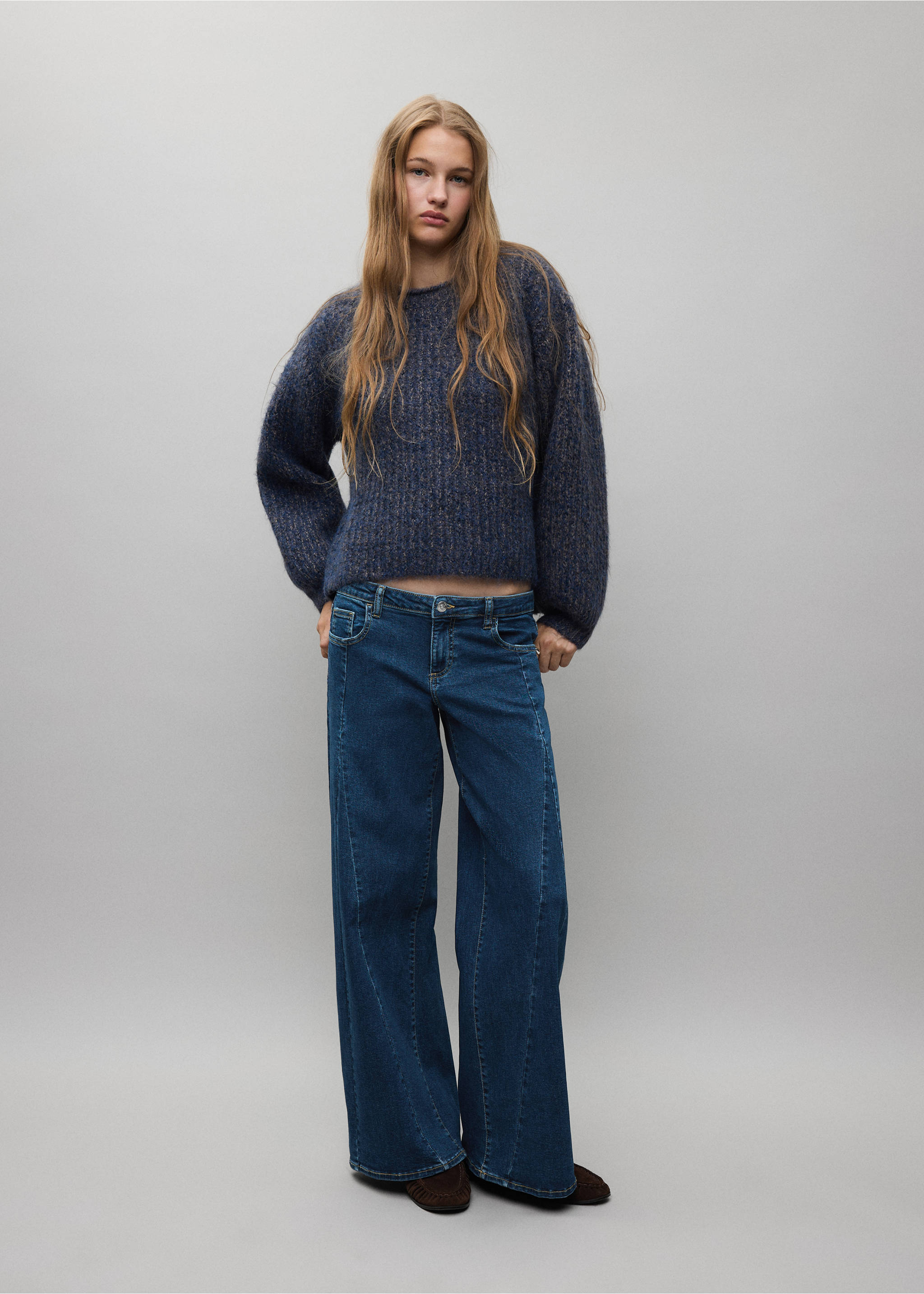 Wide-leg jeans with decorative stitching - General plane, Dark Blue. Ref: 37037130-00.
