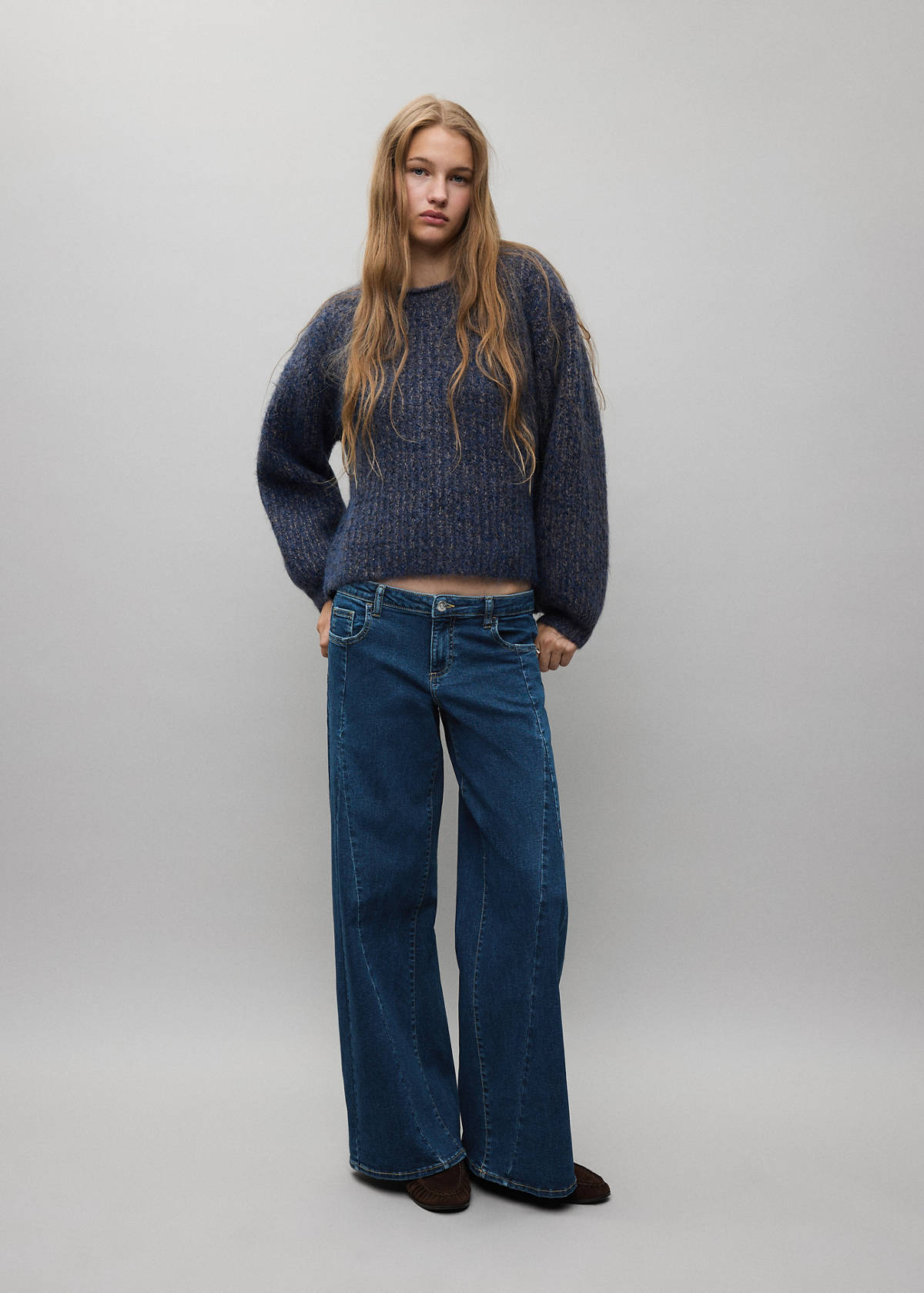 Wide leg jeans with decorative stitching — Dark Blue