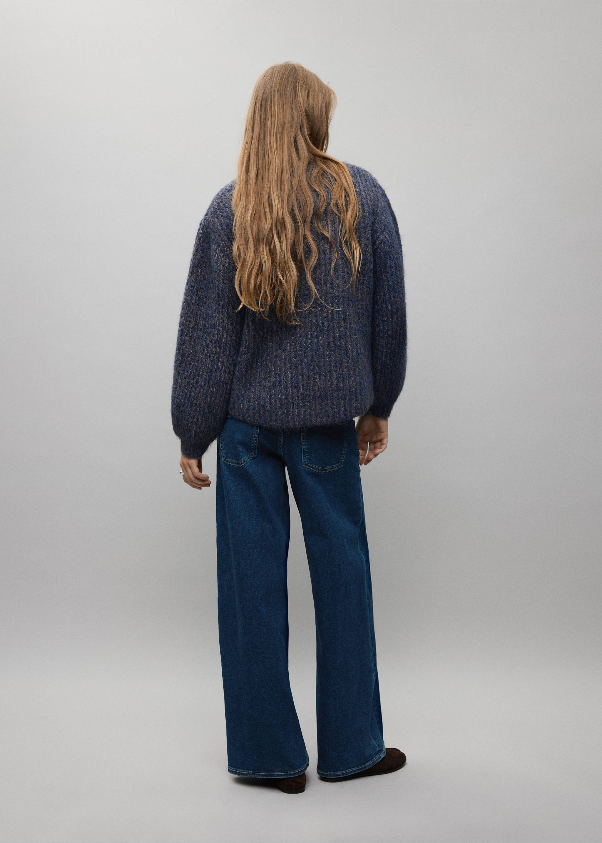 Wide-leg jeans with decorative stitching - Reverse of the article, Dark Blue. Ref: 37037130-00.