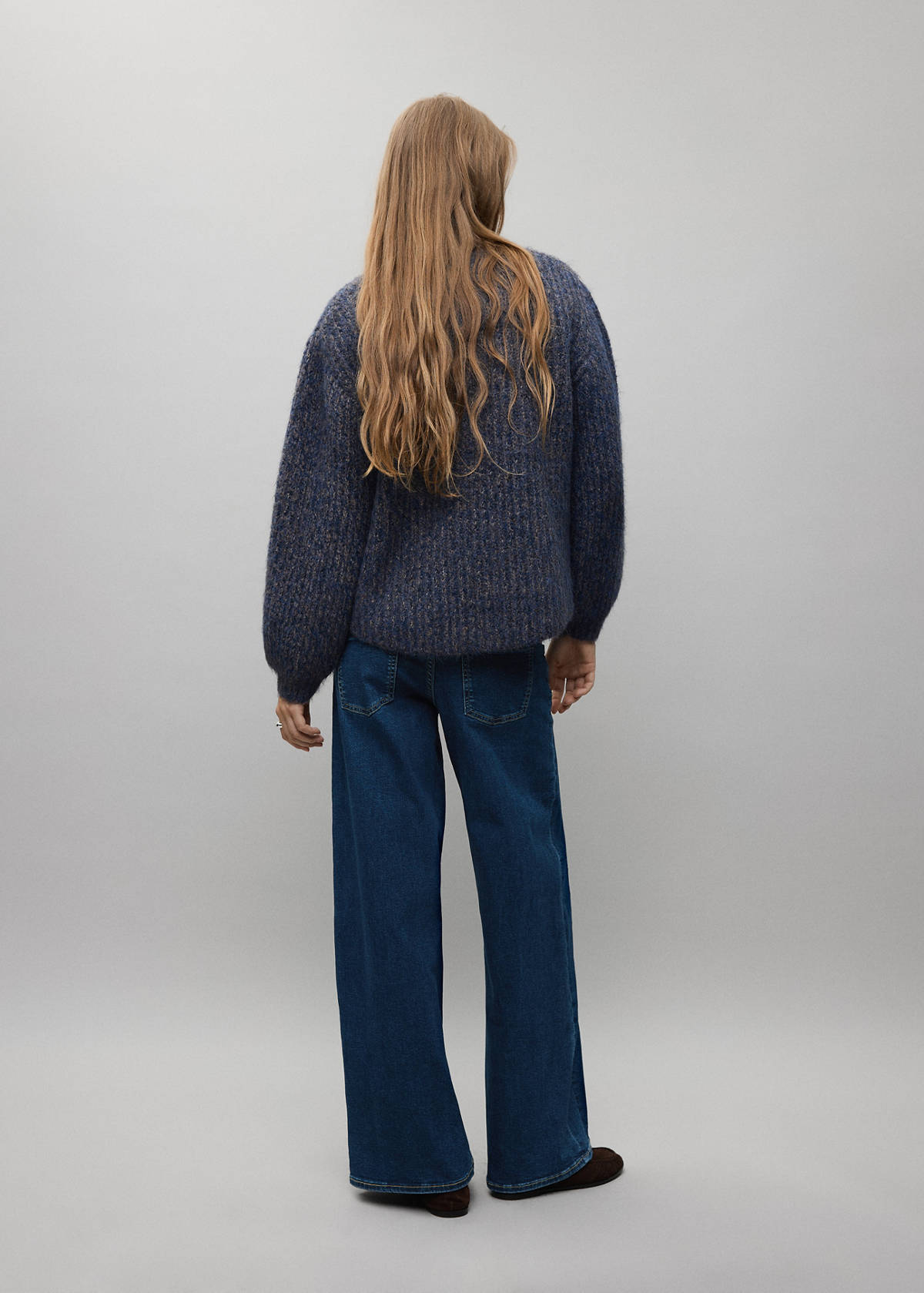 Wide leg jeans with decorative stitching — Dark Blue