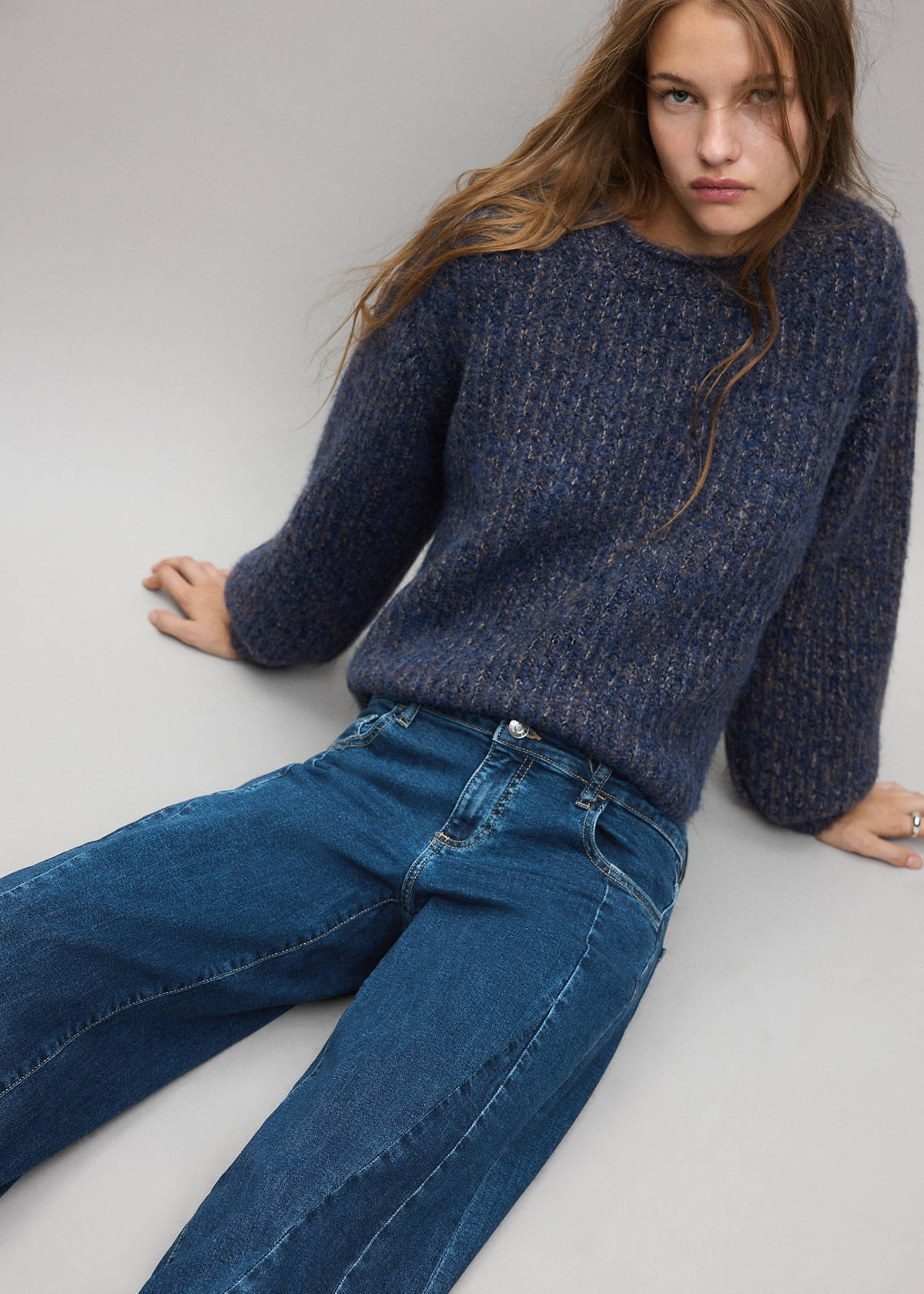 Wide leg jeans with decorative stitching — Dark Blue