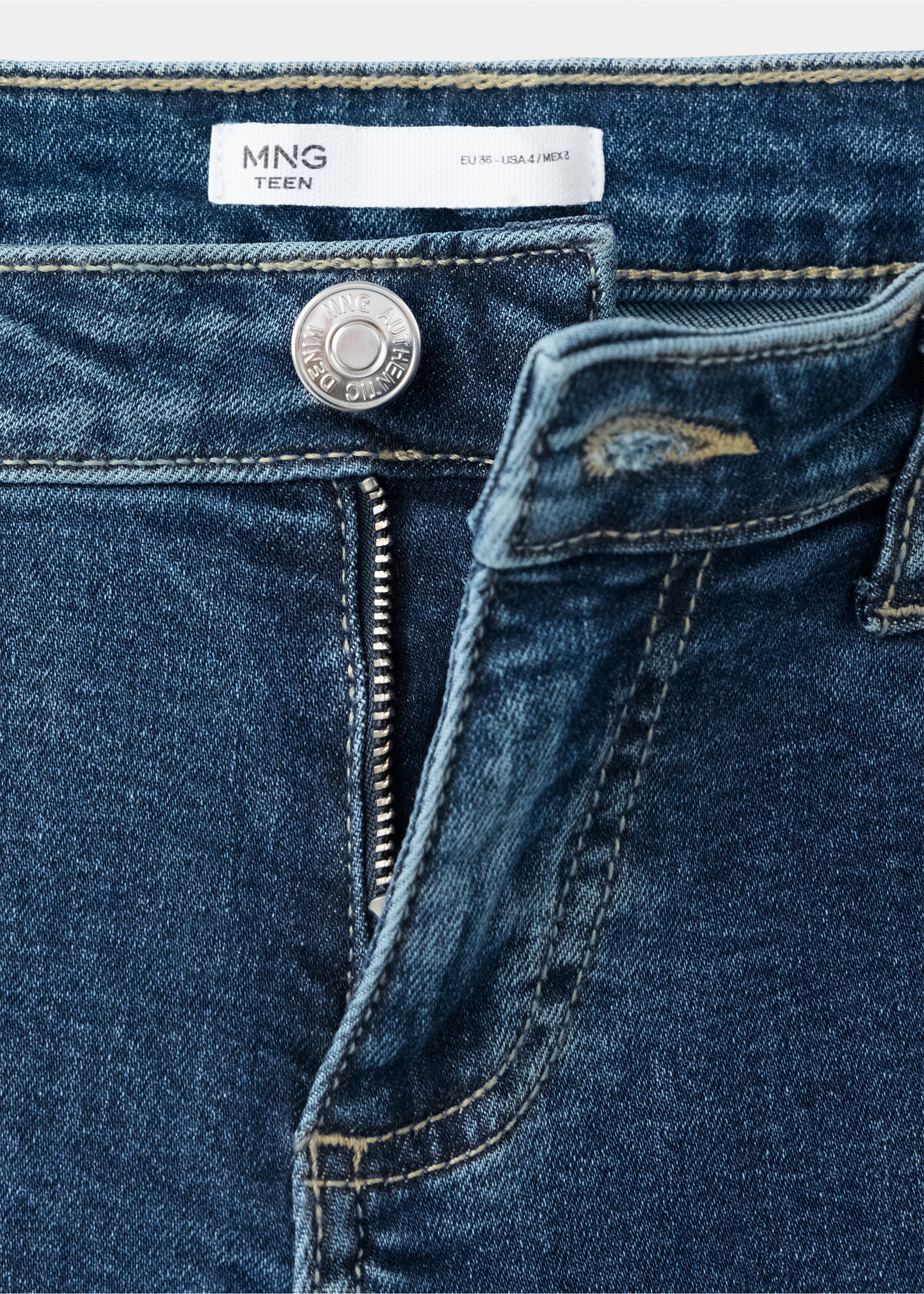 Wide-leg jeans with decorative stitching - Details of the article 8, Dark Blue. Ref: 37037130-00.