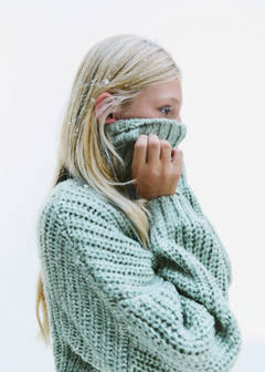 Thick knit roll neck jumper — Aqua Green 1