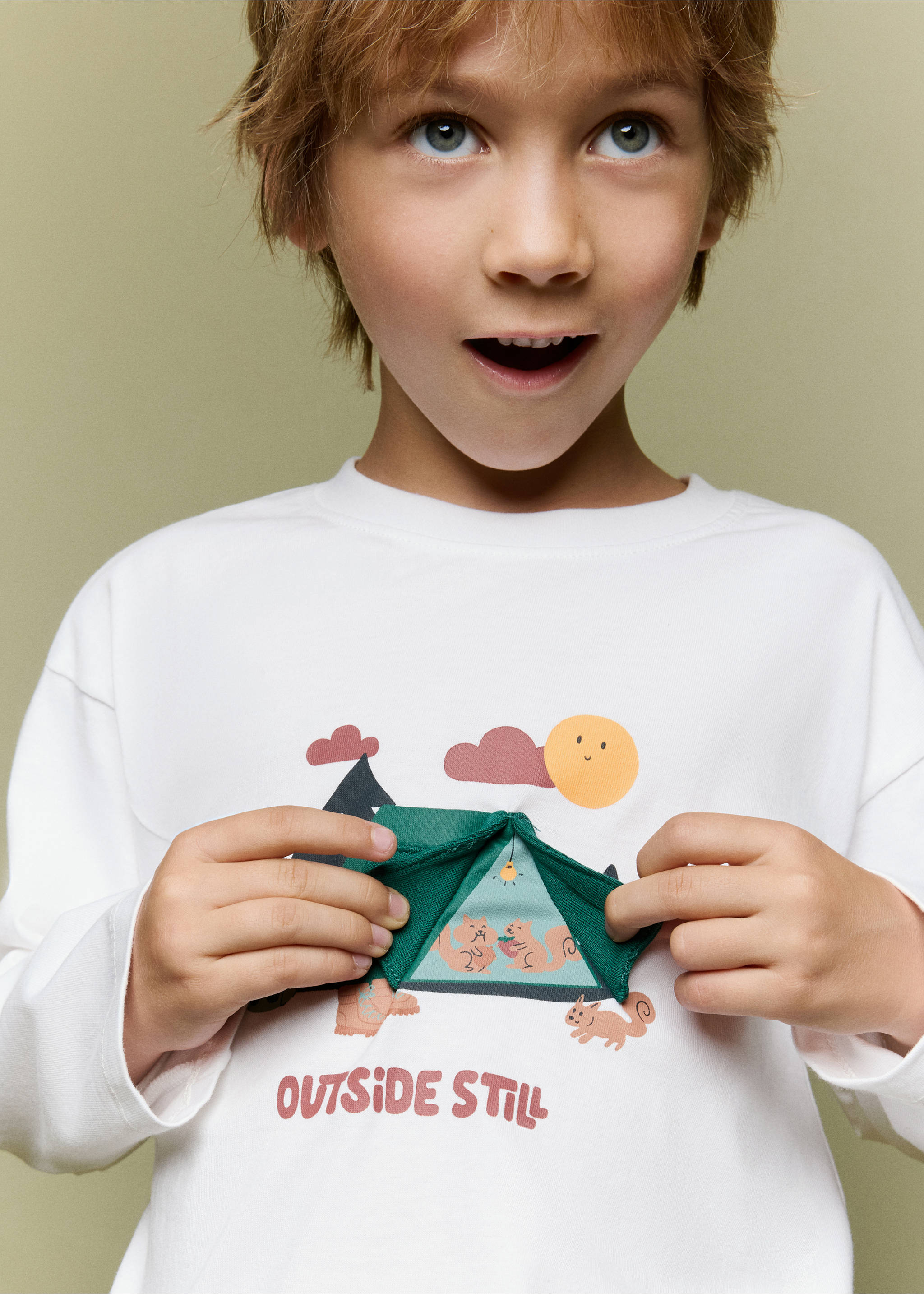 Printed T-shirt with interactive detail - Details of the article 1, Off White. Ref: 37037133-00.