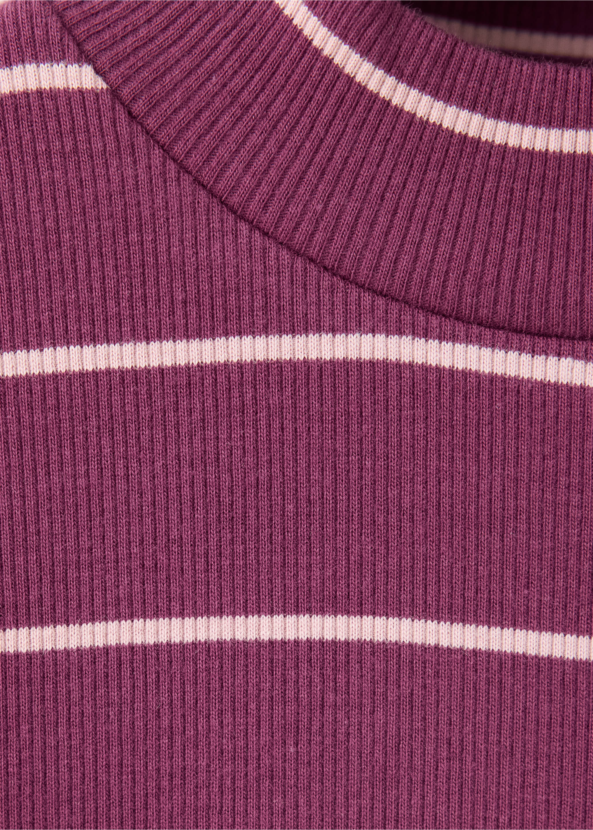 Plum-coloured ribbed T-shirt with pink stripes and high neckline., Burgundy. Ref: 37037137-00.
