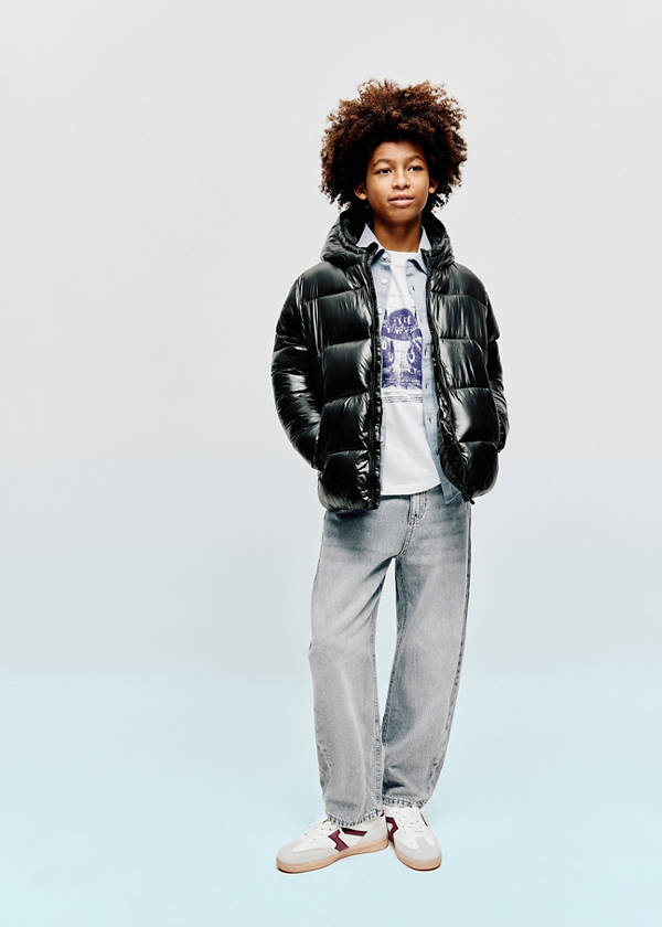 Shiny quilted anorak — Black