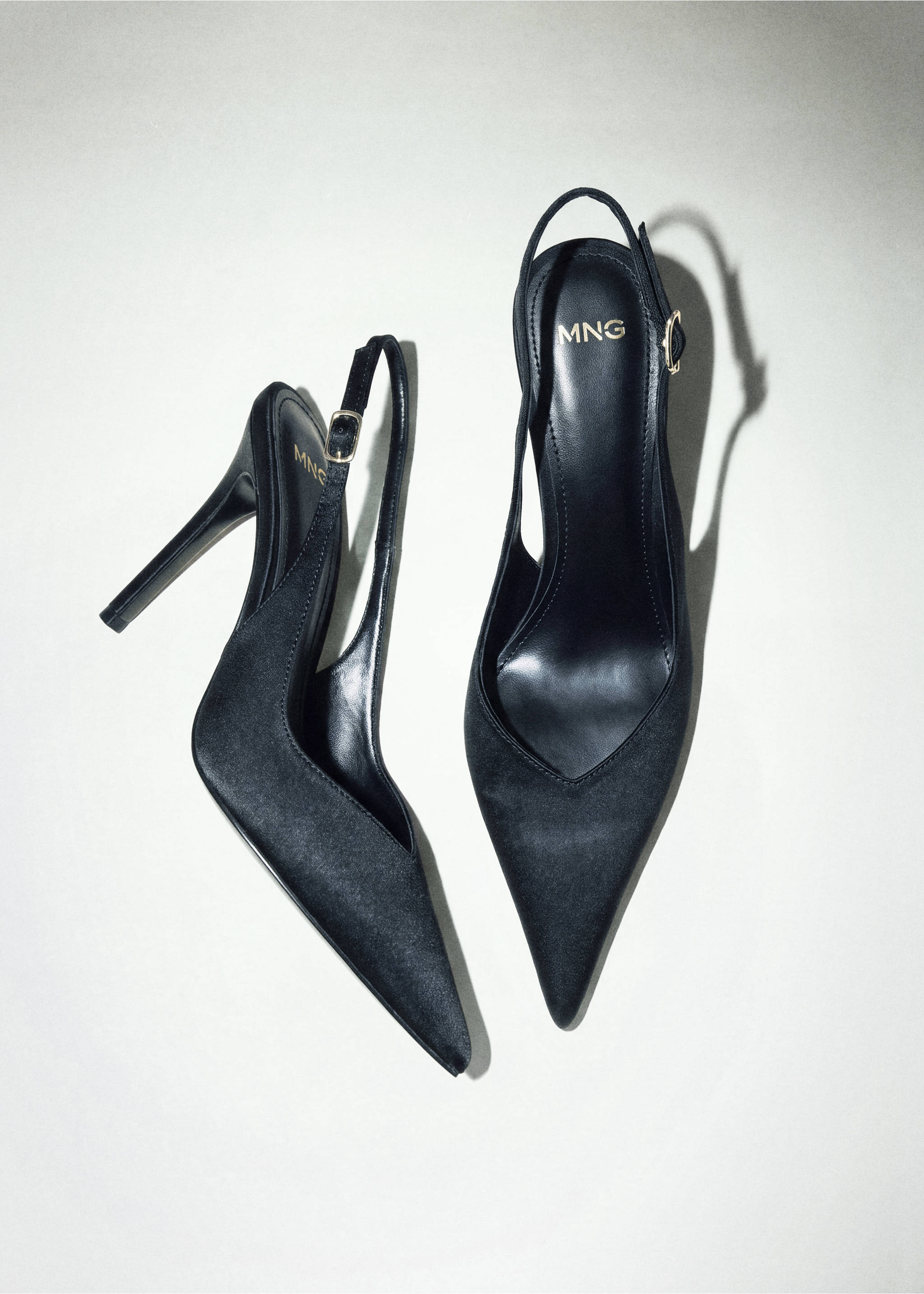 Black pointed-toe slingback high heels with stiletto heels., Black. Ref: 37037777-00.