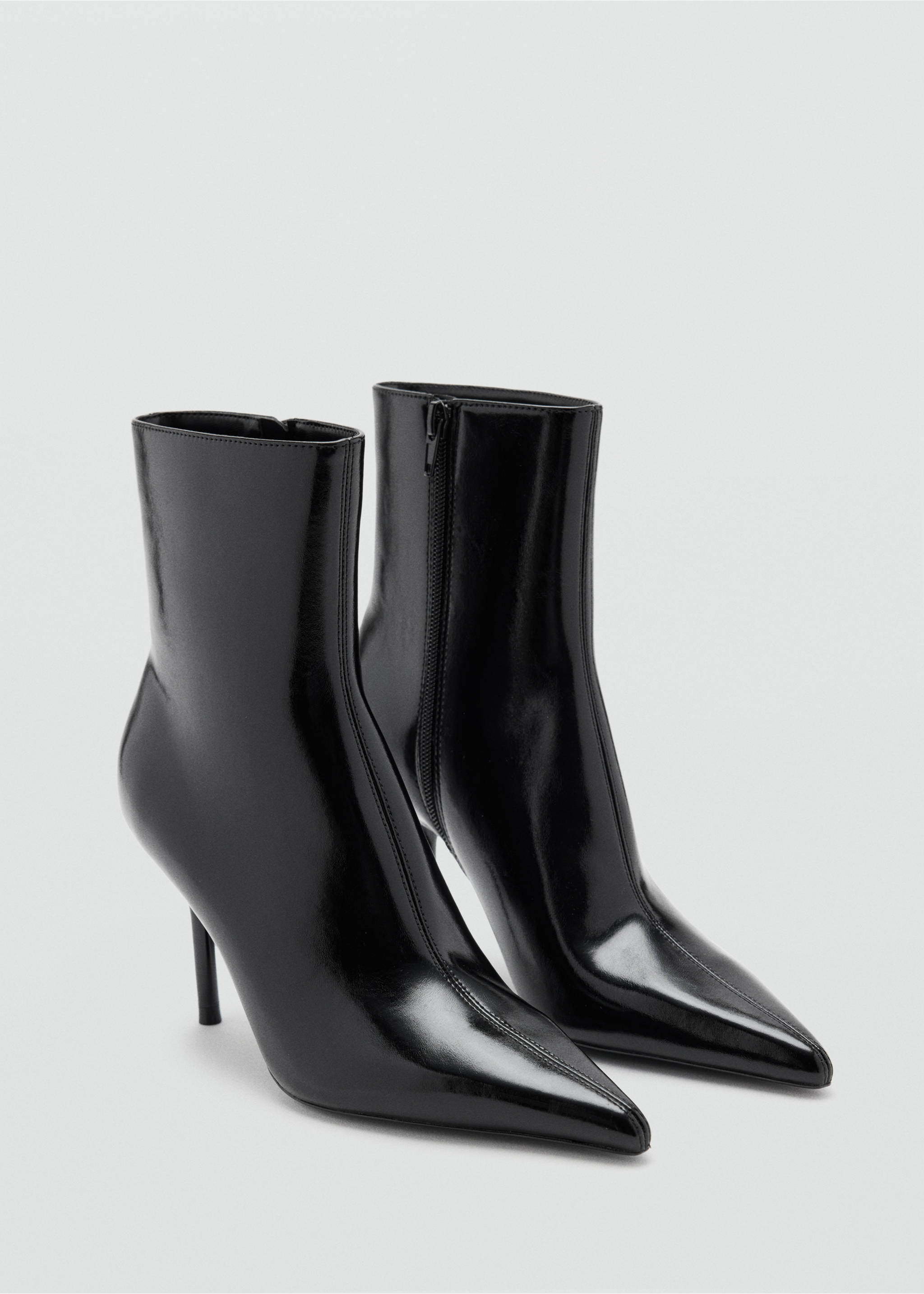 Black patent ankle boots with pointed toes and stiletto heels., Black. Ref: 37037778-00.